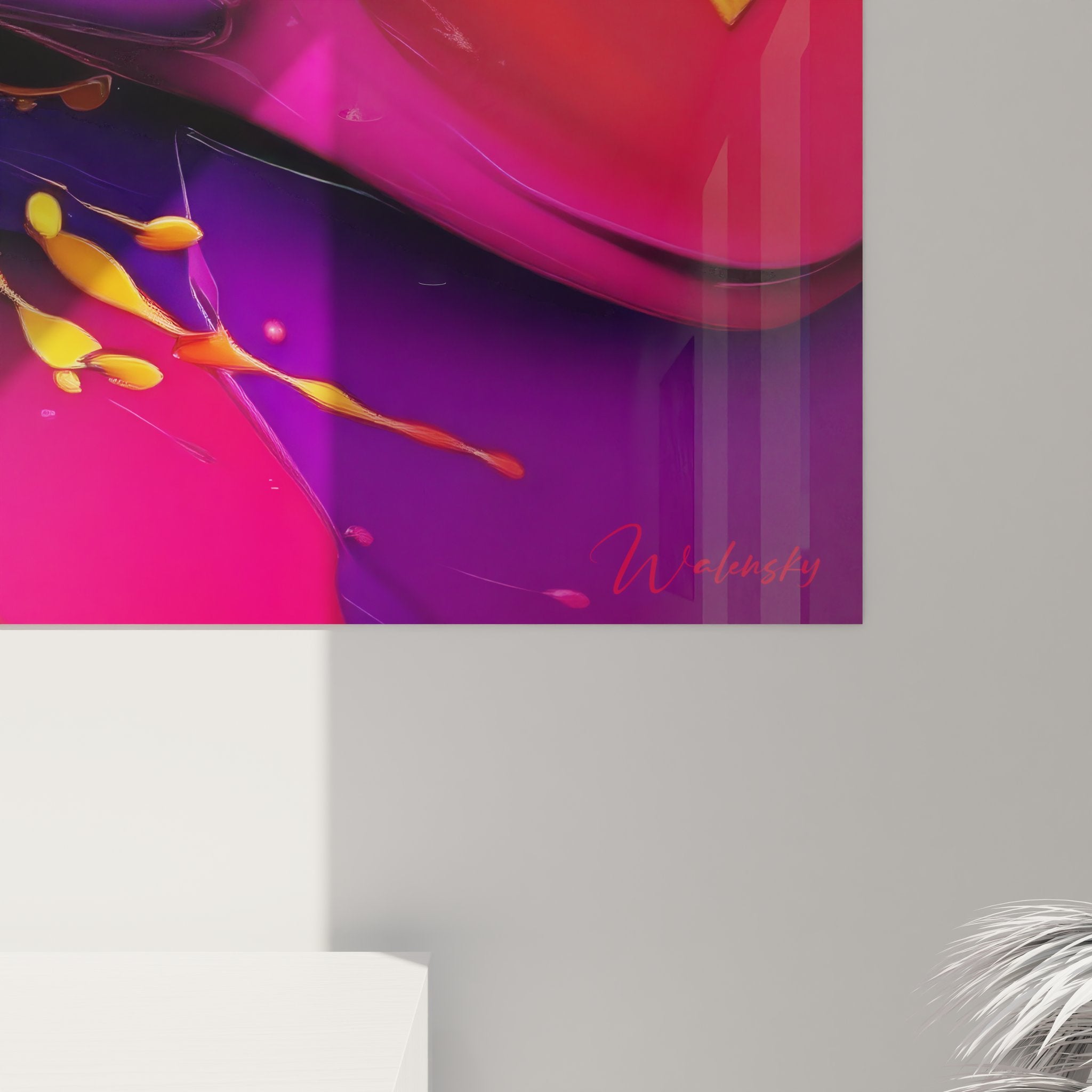 Vue ensemble tableau mural explosion couleurs abstraites décoration murale