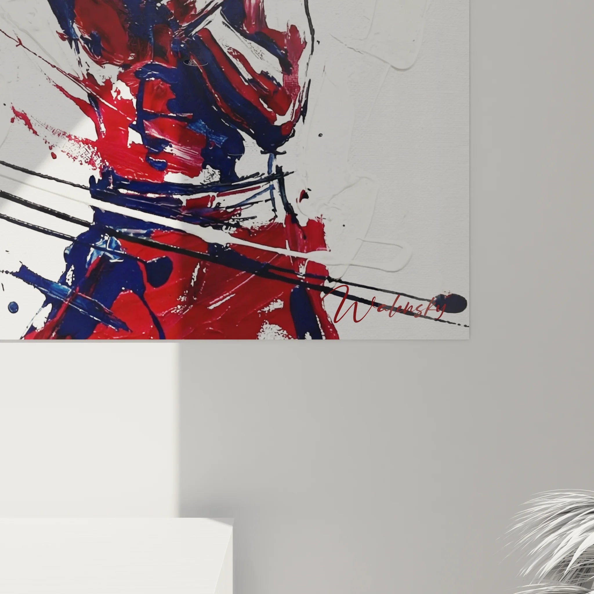 Vue ensemble tableau explosion couleurs rouge bleu art abstrait décoration murale