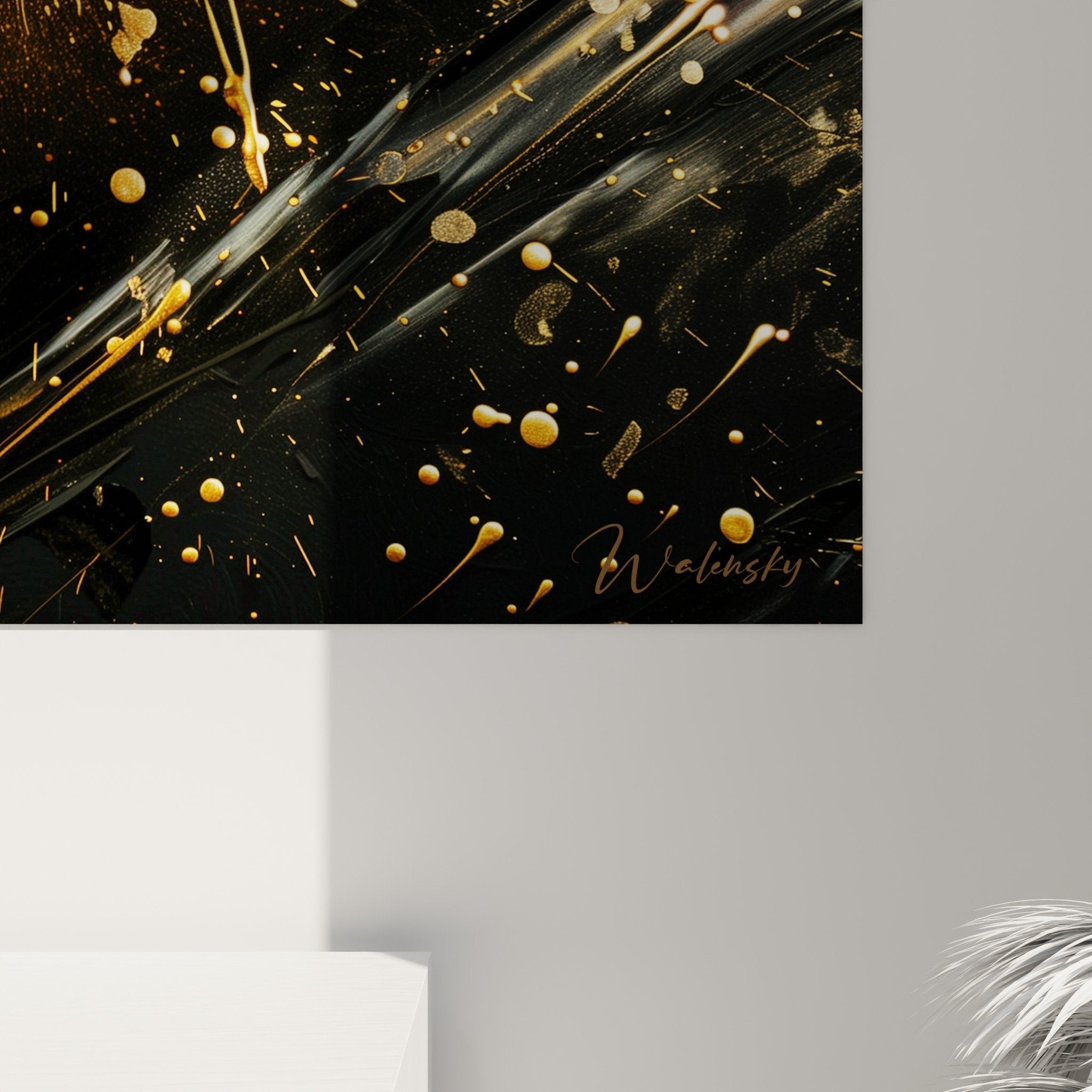 Overview abstract wall art, dynamic explosion golden paint modern decoration