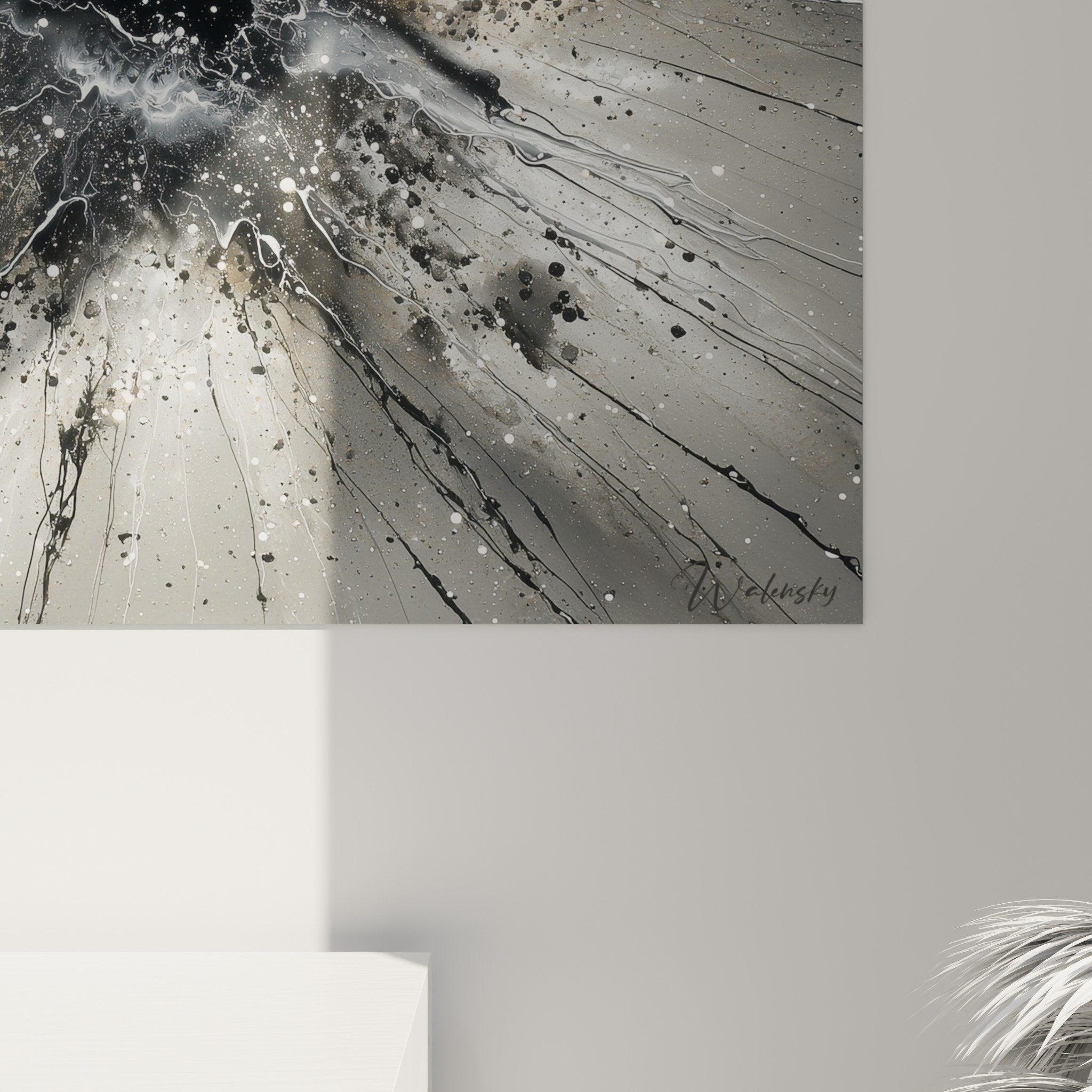 Full view radiant explosion artwork metallic tones modern wall decoration feng shui metal