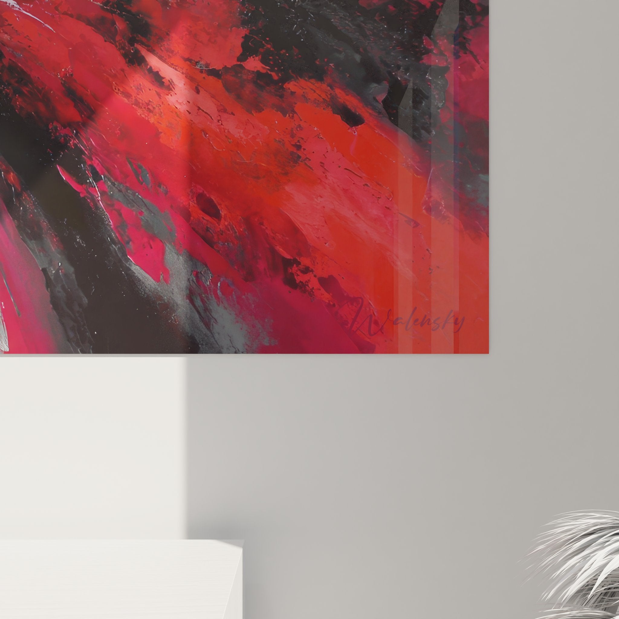 Vue ensemble tableau explosion abstraite rouge décoration intérieure moderne