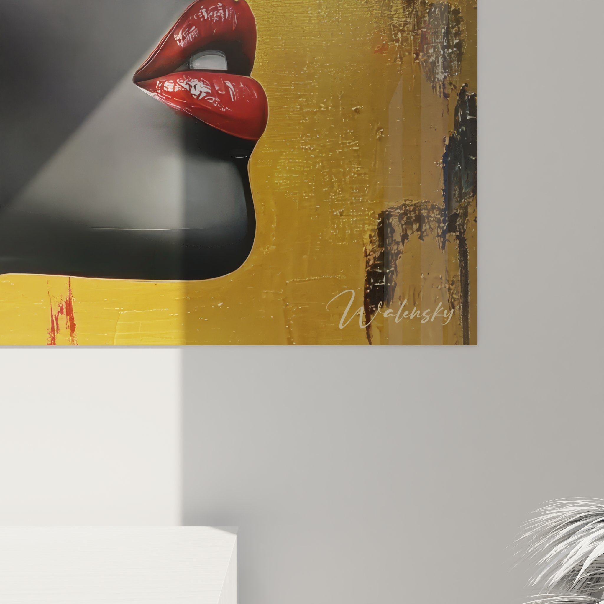 Vue d'ensemble tableau femme africaine abstrait, composition dorée complète pour art mural contemporain