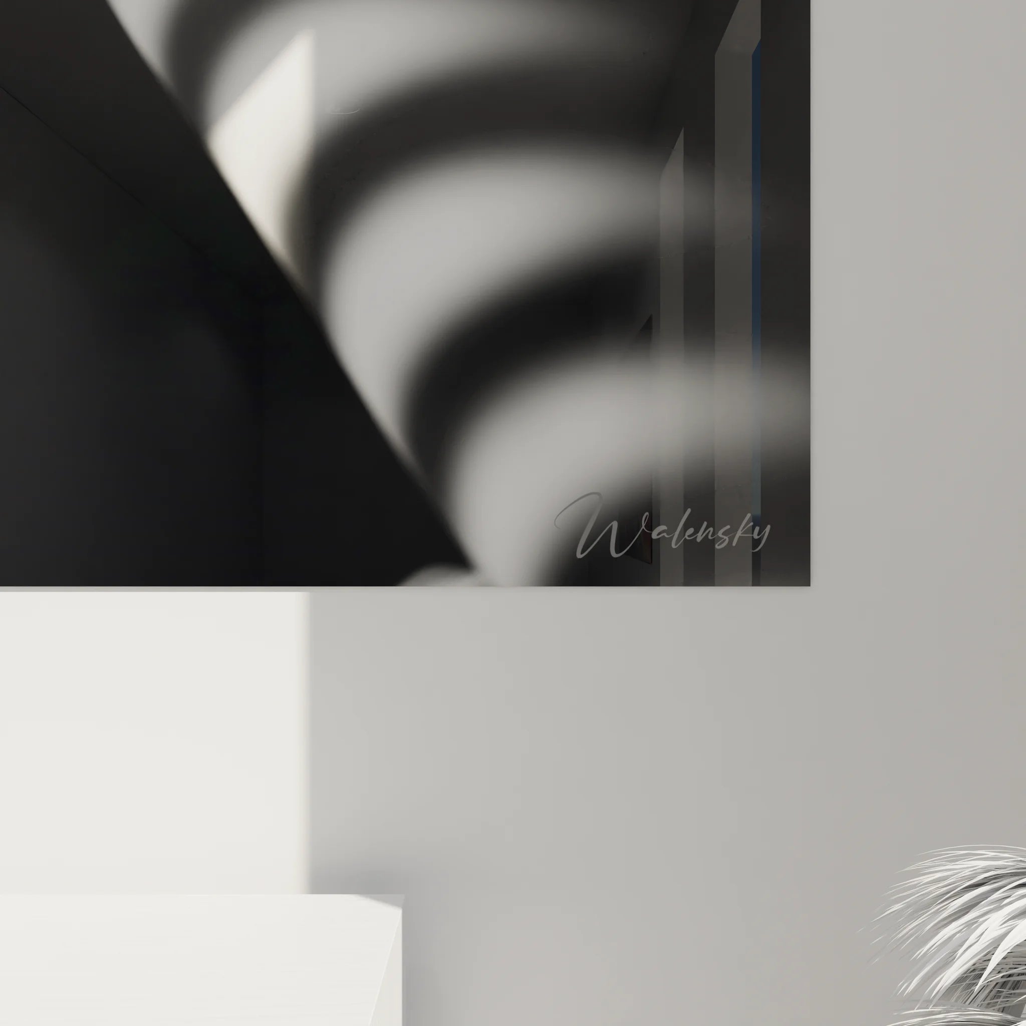 Vue ensemble tableau portrait femme noir blanc ombres parallèles art mural contemporain