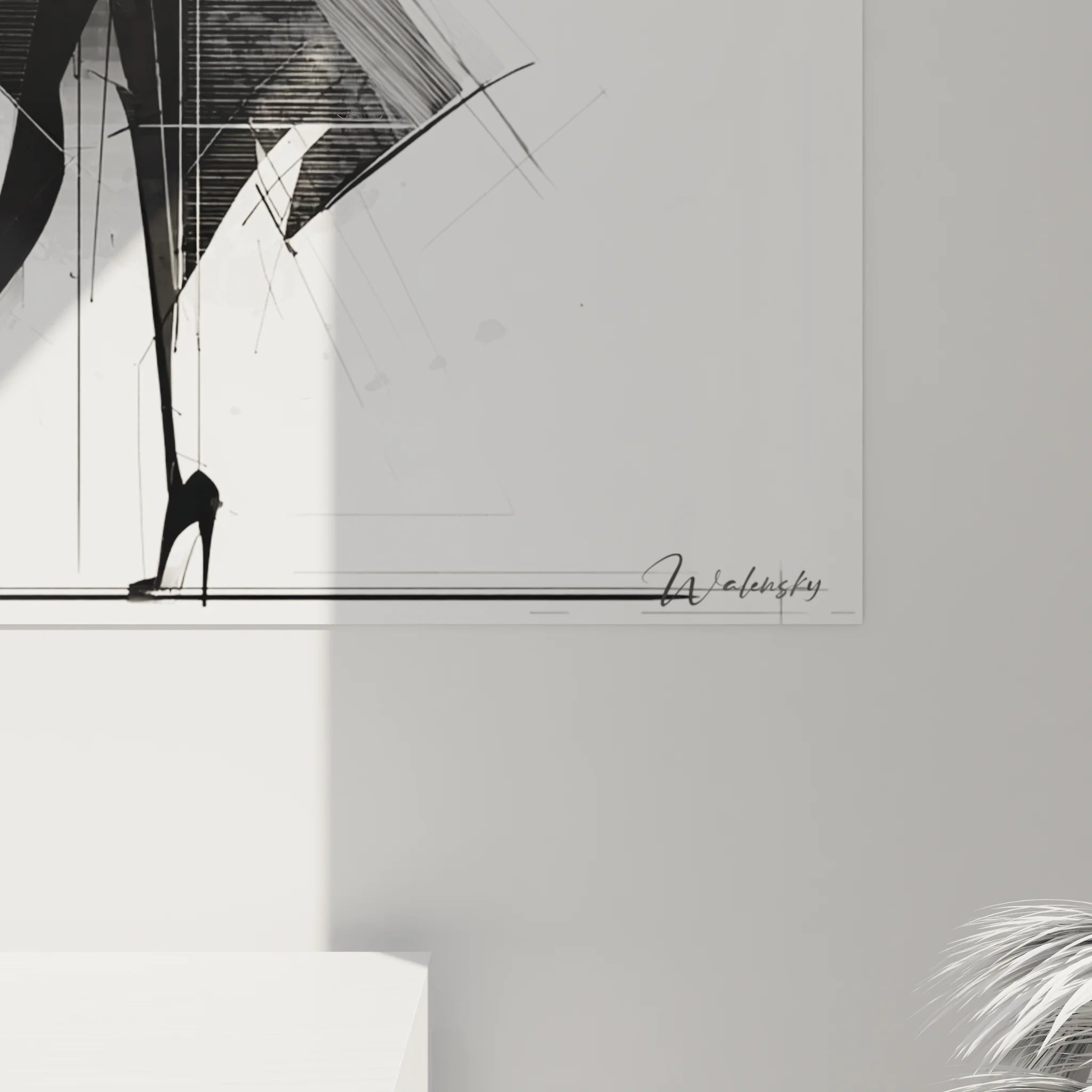 Vue ensemble tableau décoratif femme élégante noir blanc style graphique moderne