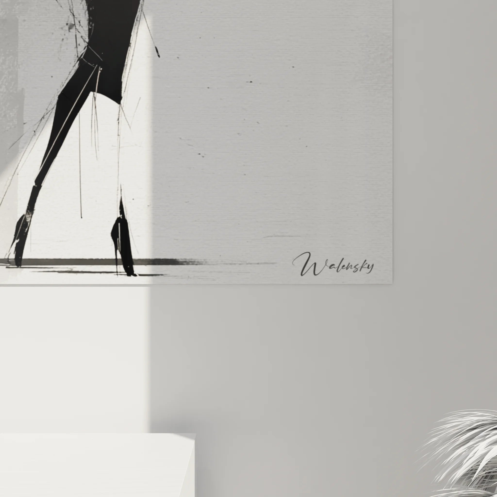 Vue ensemble tableau mural femme élégante noir blanc décoration intérieur moderne sophistiqué