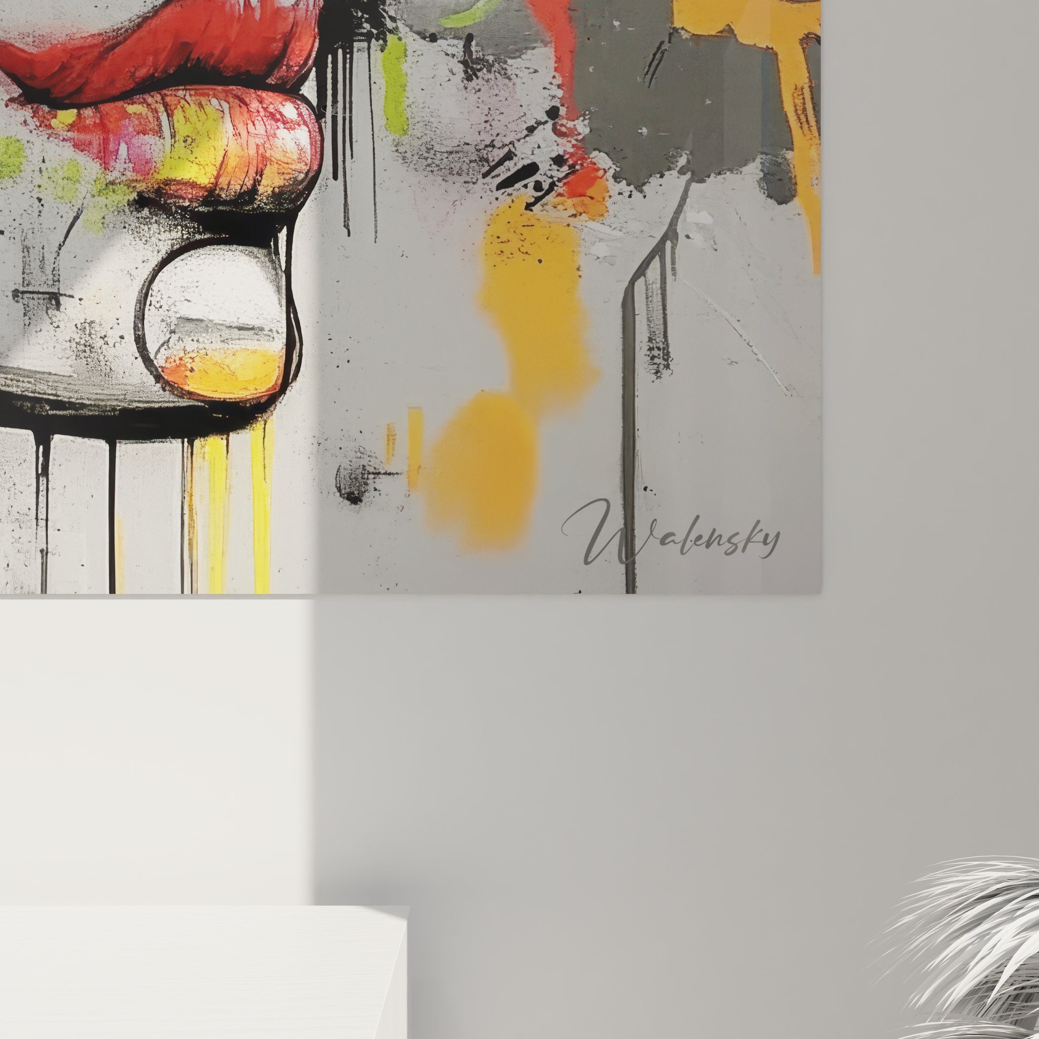 Vue ensemble tableau femme graffiti art urbain coloré peinture murale figurative