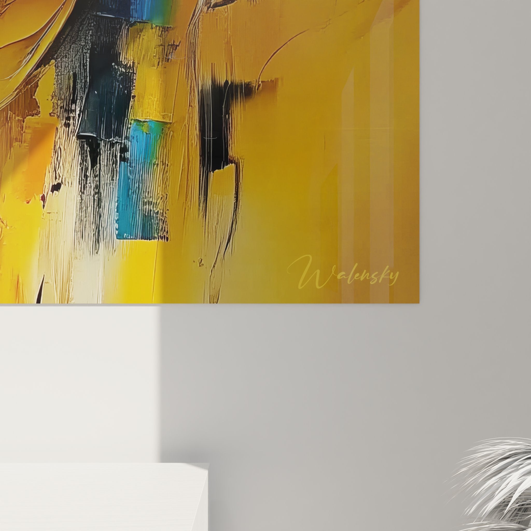 Vue ensemble tableau mural femme portrait abstrait coloré art contemporain décoration intérieure design