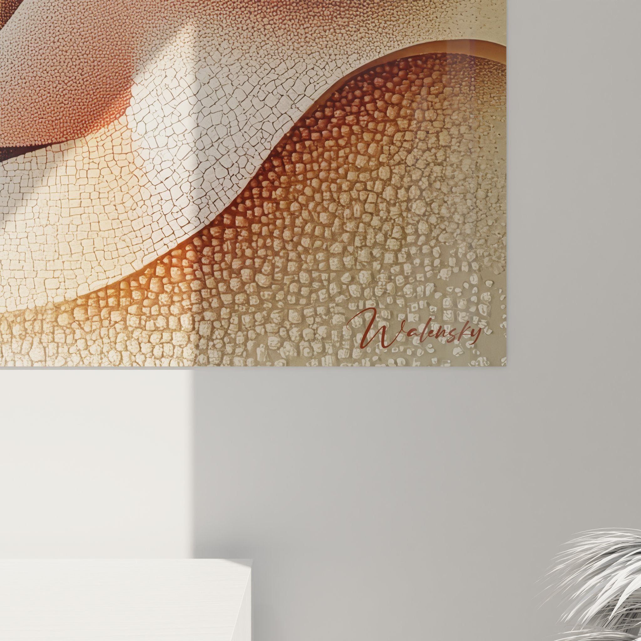 Vue ensemble tableau mural femme profil rubans dorés art abstrait contemporain