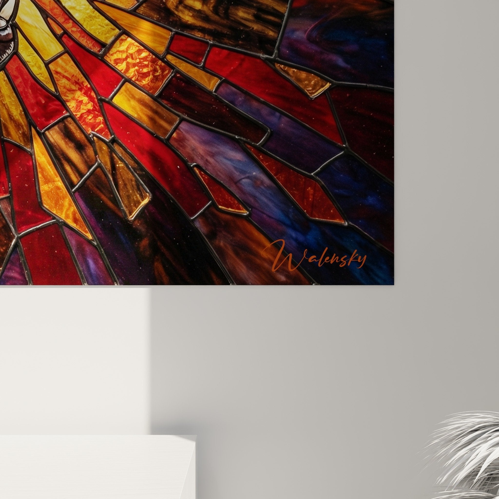 Overview of Fila Brasileiro wall art with warm color explosion contemporary decoration