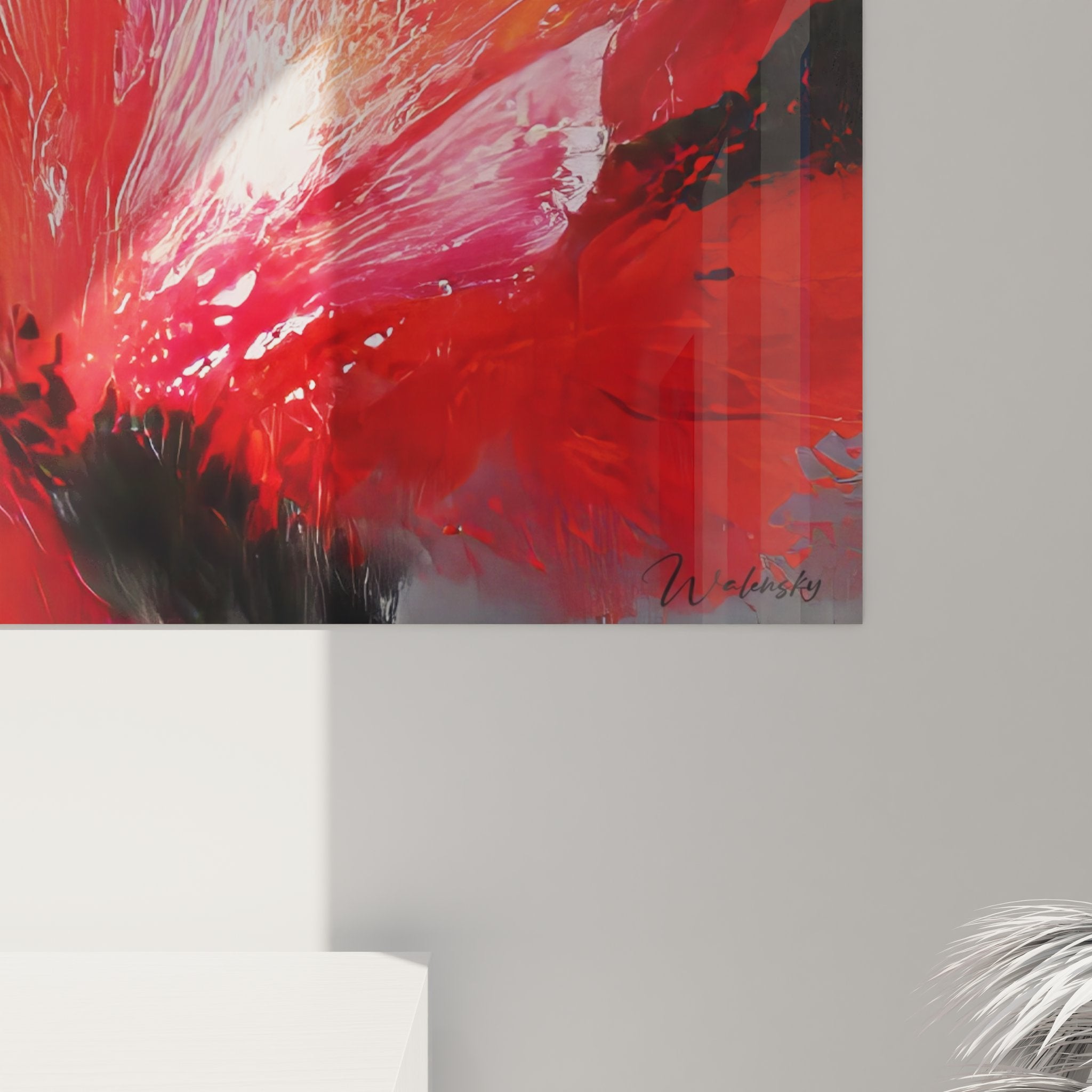 Vue ensemble tableau mural fleur rouge abstraite style expressionniste décoration murale