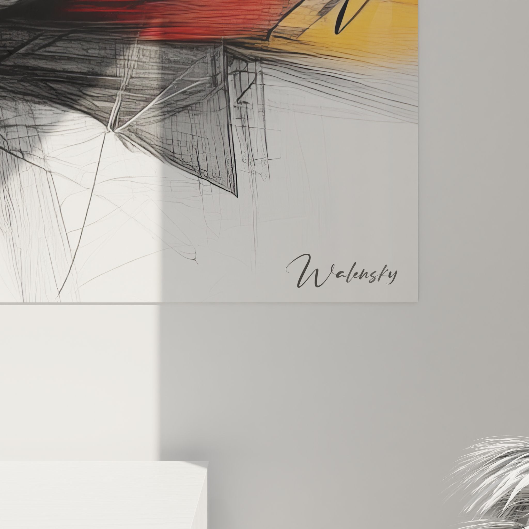 Vue ensemble tableau mural fleur stylisée avec composition abstraite et palette couleurs contemporaines