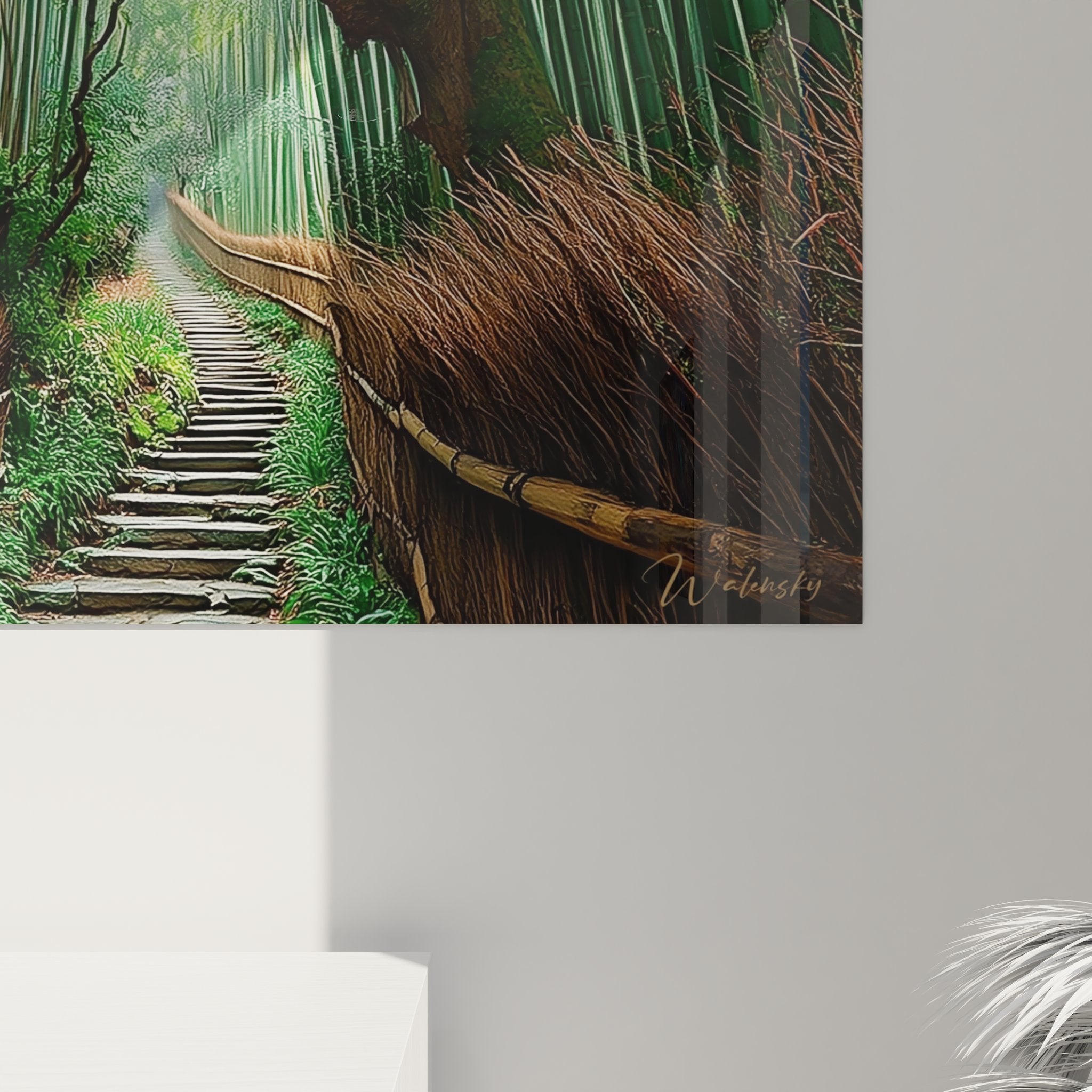 Vue ensemble tableau mural forêt bambous sentier mystique décoration