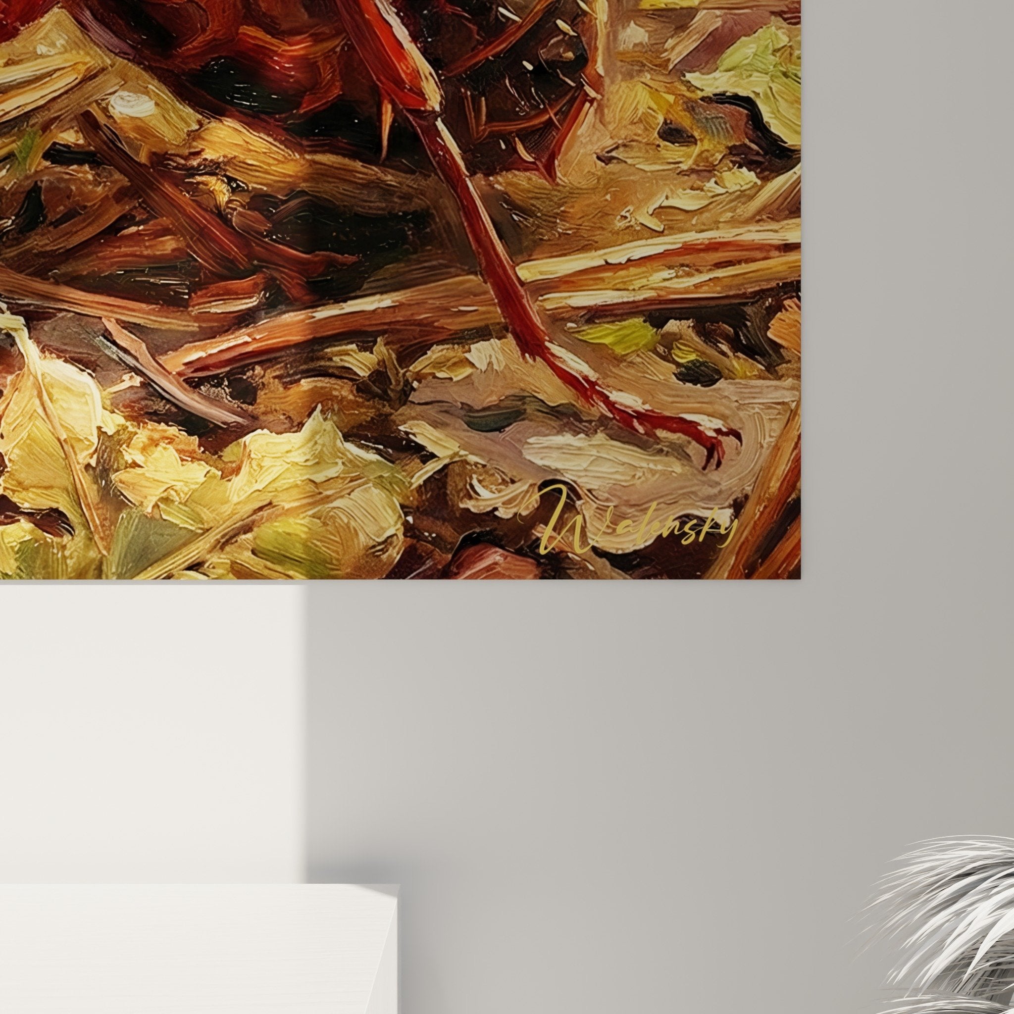 Übersichtsansicht eines herbstlichen Ameisen-Gemäldes in elegantem zeitgenössischem Interieur