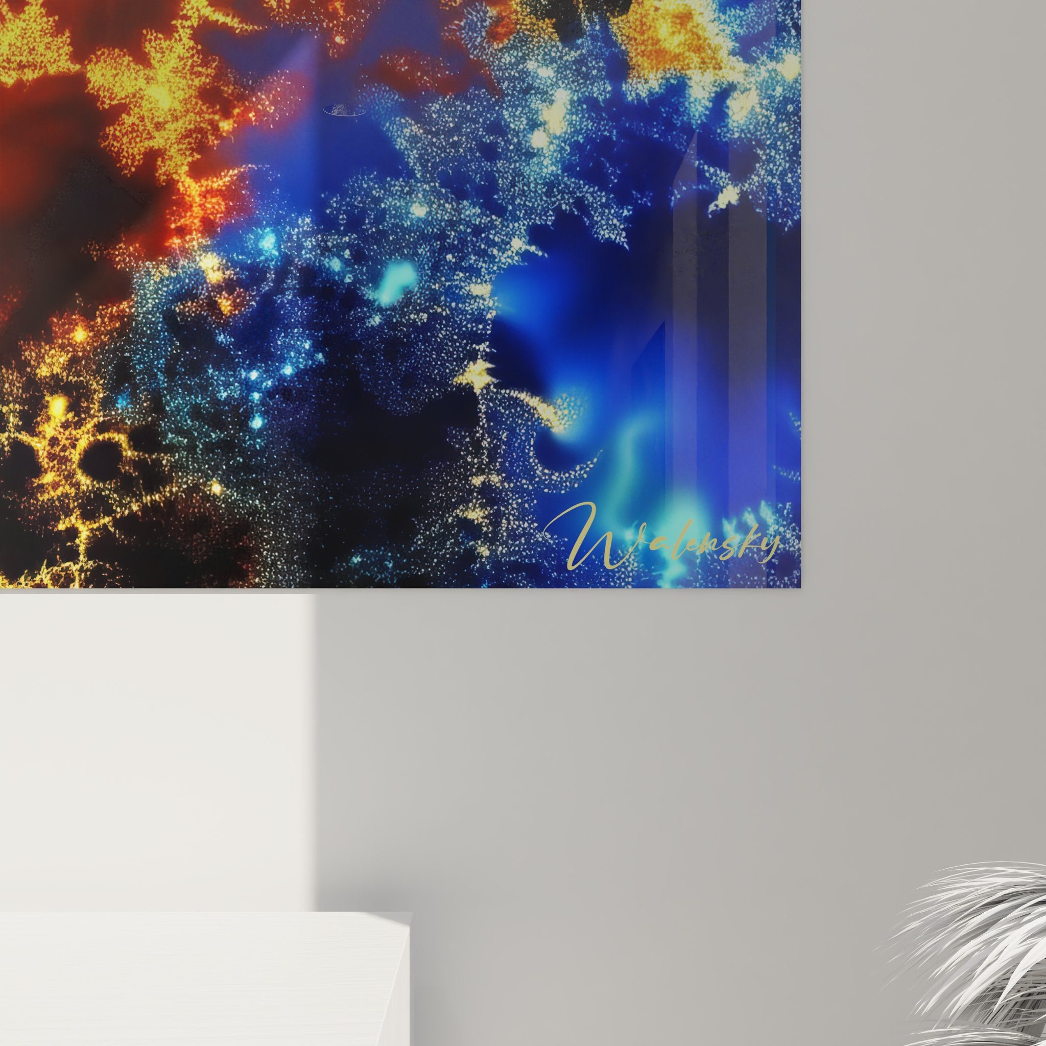 Vue ensemble tableau fractale cosmique feu glace - décoration murale moderne