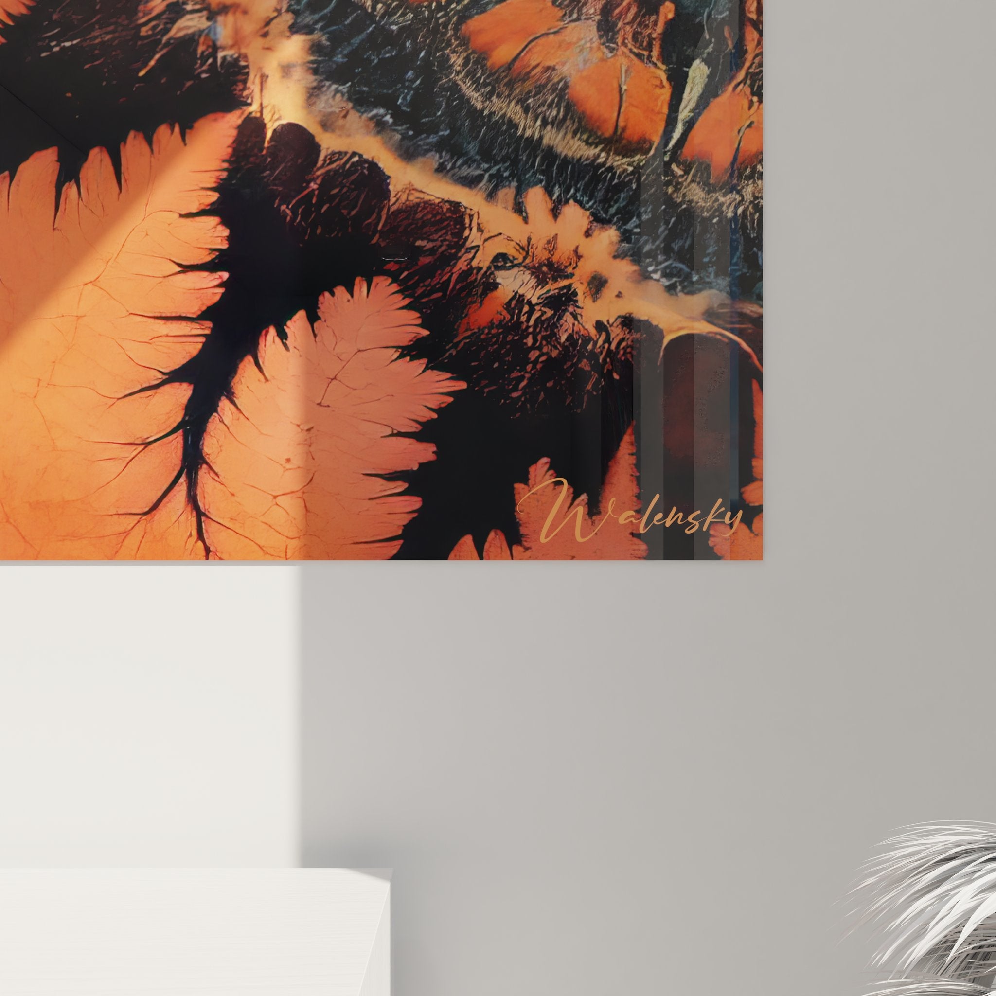 Vue d'ensemble du tableau fractale orange avec motifs organiques décoratifs