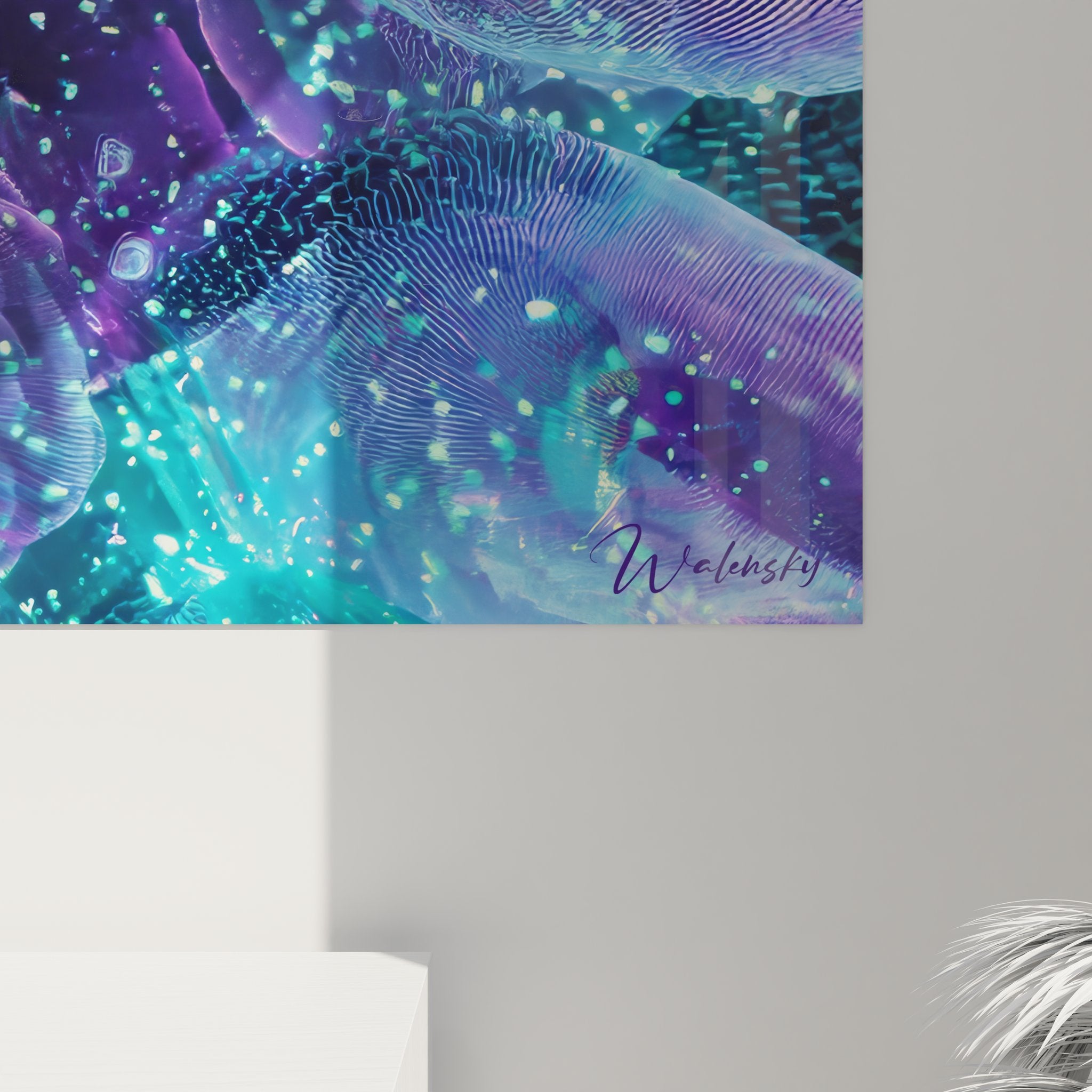 Vue ensemble tableau futurisme abstrait cristaux numériques, décoration murale moderne