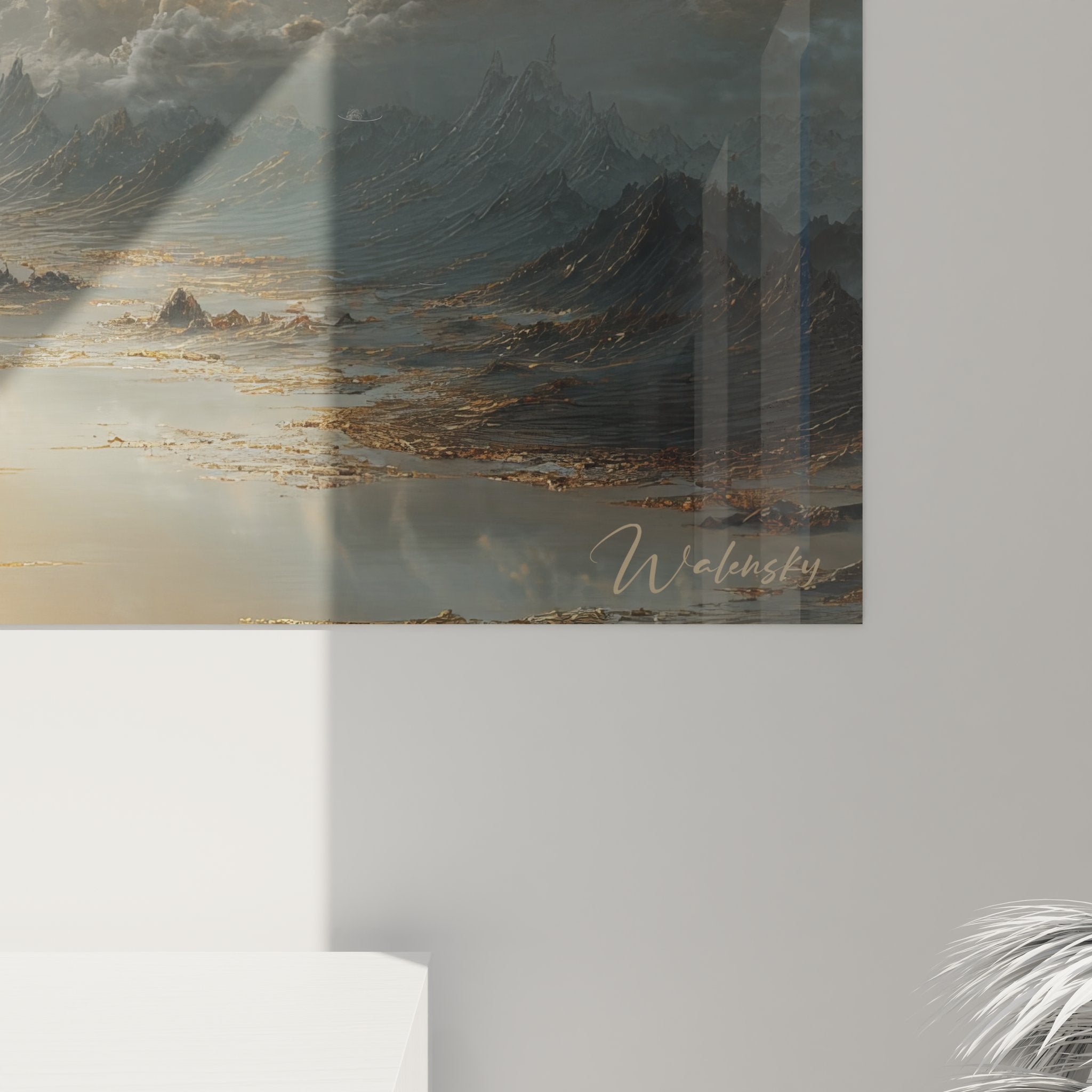 Vue ensemble tableau mural galaxie spirale cosmique vortex céleste doré décoration intérieure moderne