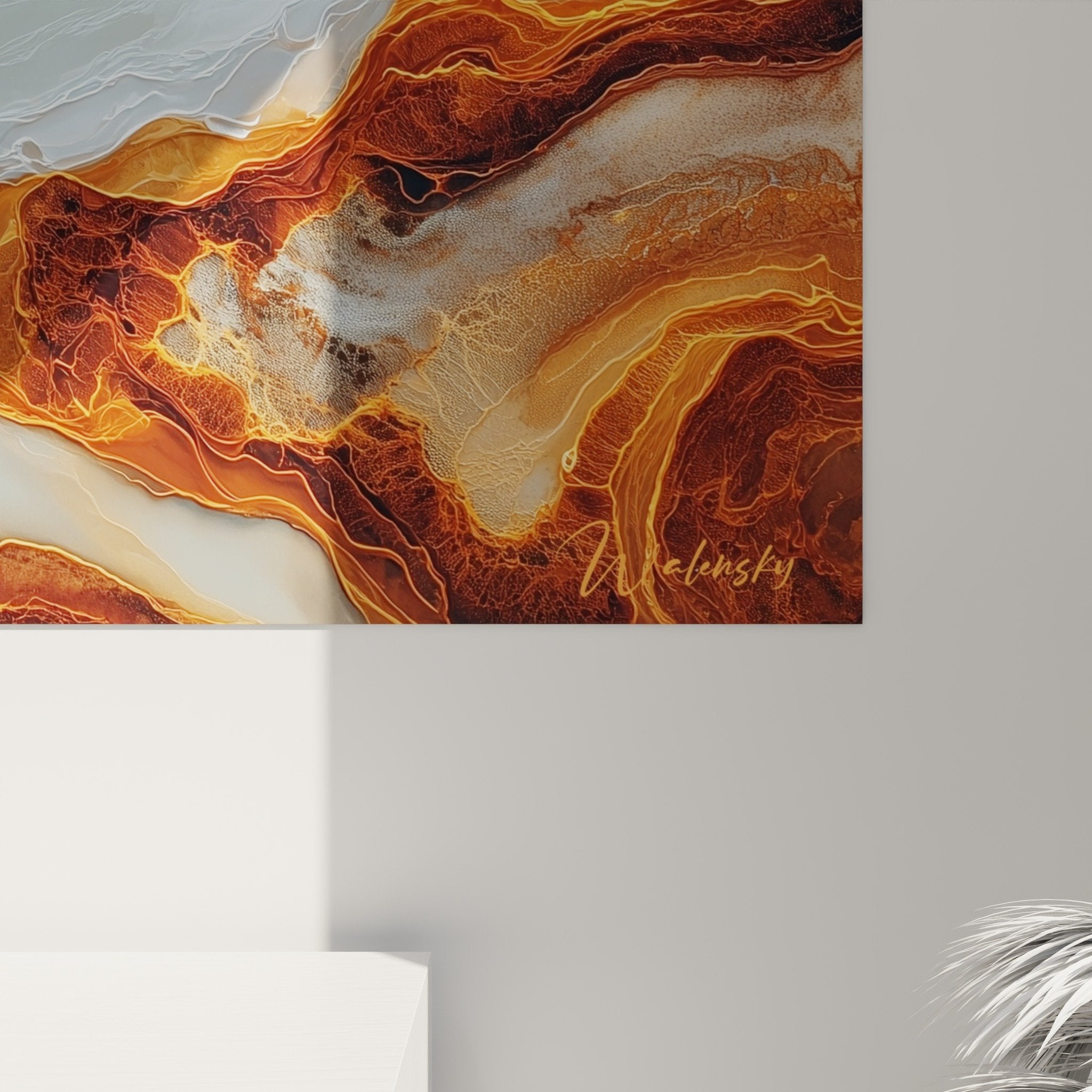 Vue ensemble tableau mural abstrait géode terrestre décoration intérieure feng shui terre