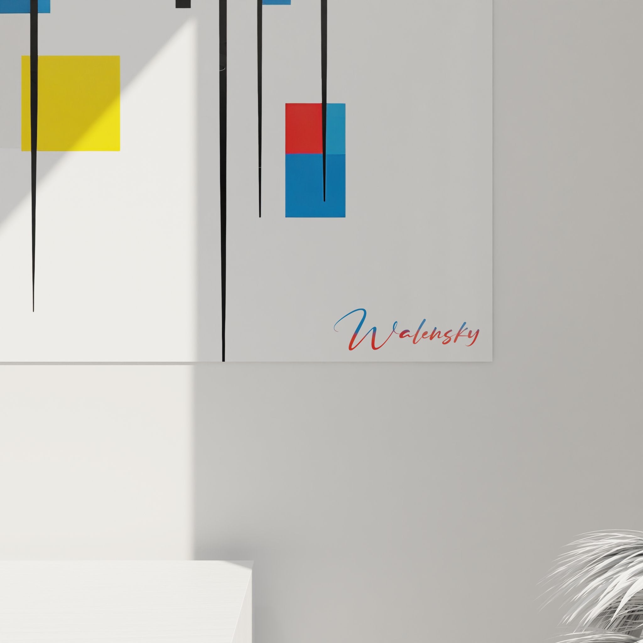 Vue ensemble tableau géométrique abstrait composition colorée art moderne mural