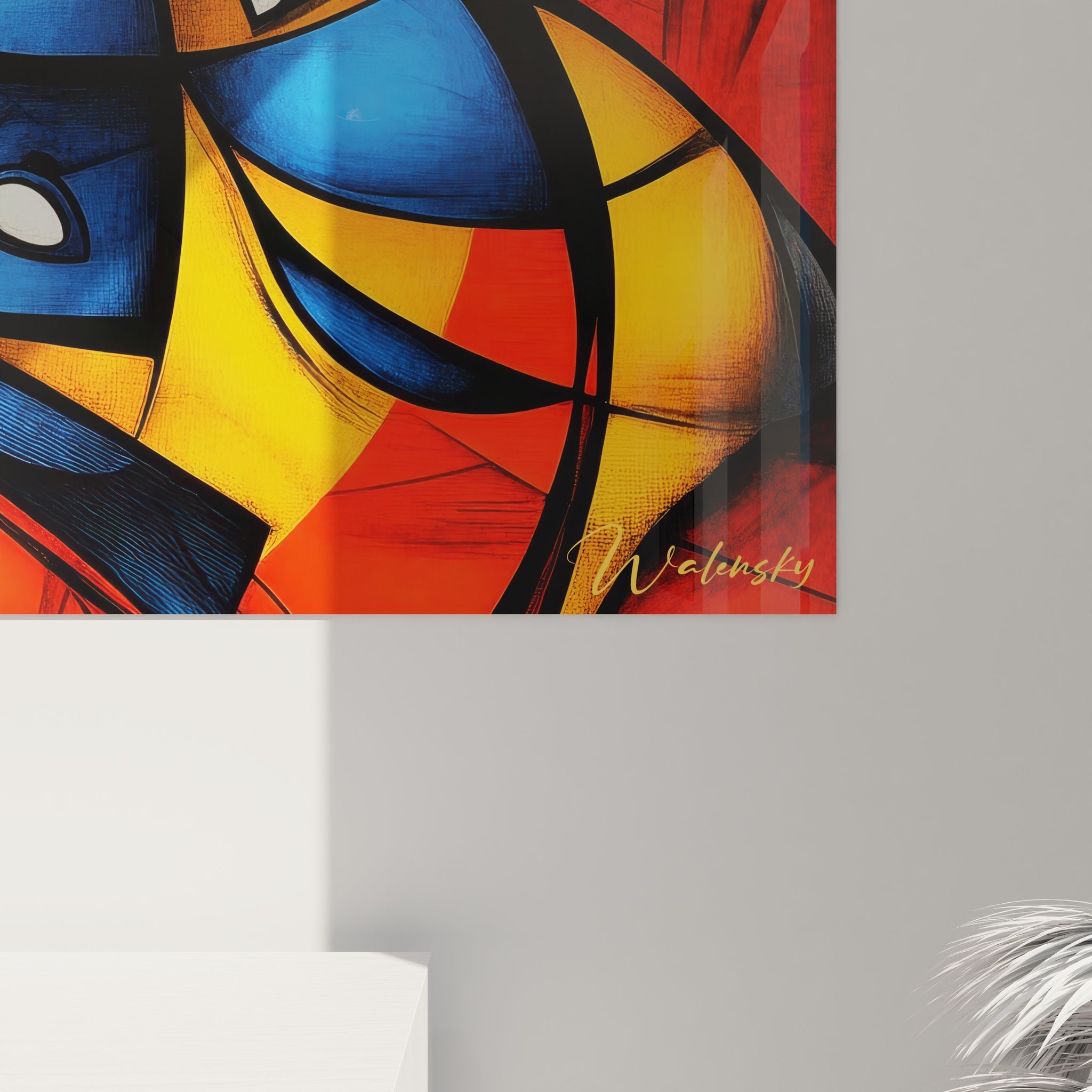 Vue ensemble tableau géométrique abstrait formes organiques colorées art mural contemporain