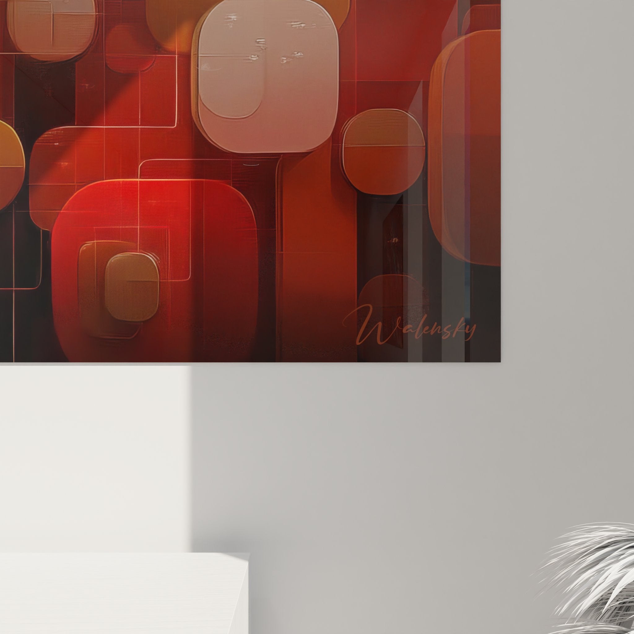 Vue ensemble tableau géométrique abstrait formes colorées art mural décoratif