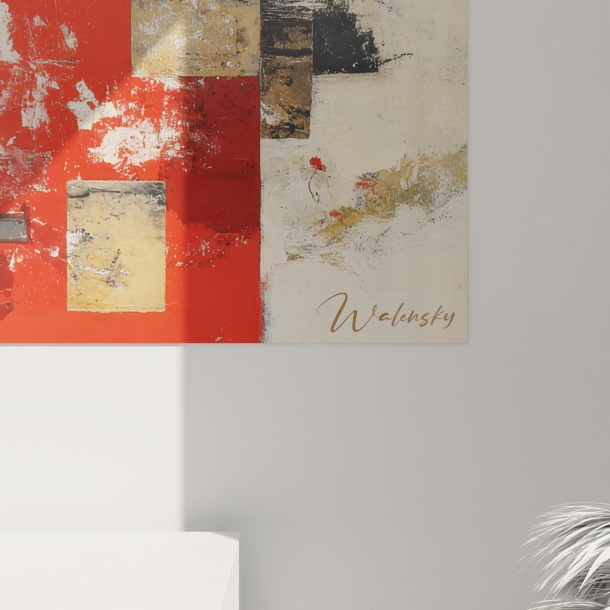 Vue d'ensemble tableau géométrique abstrait composition rouge et noir moderne