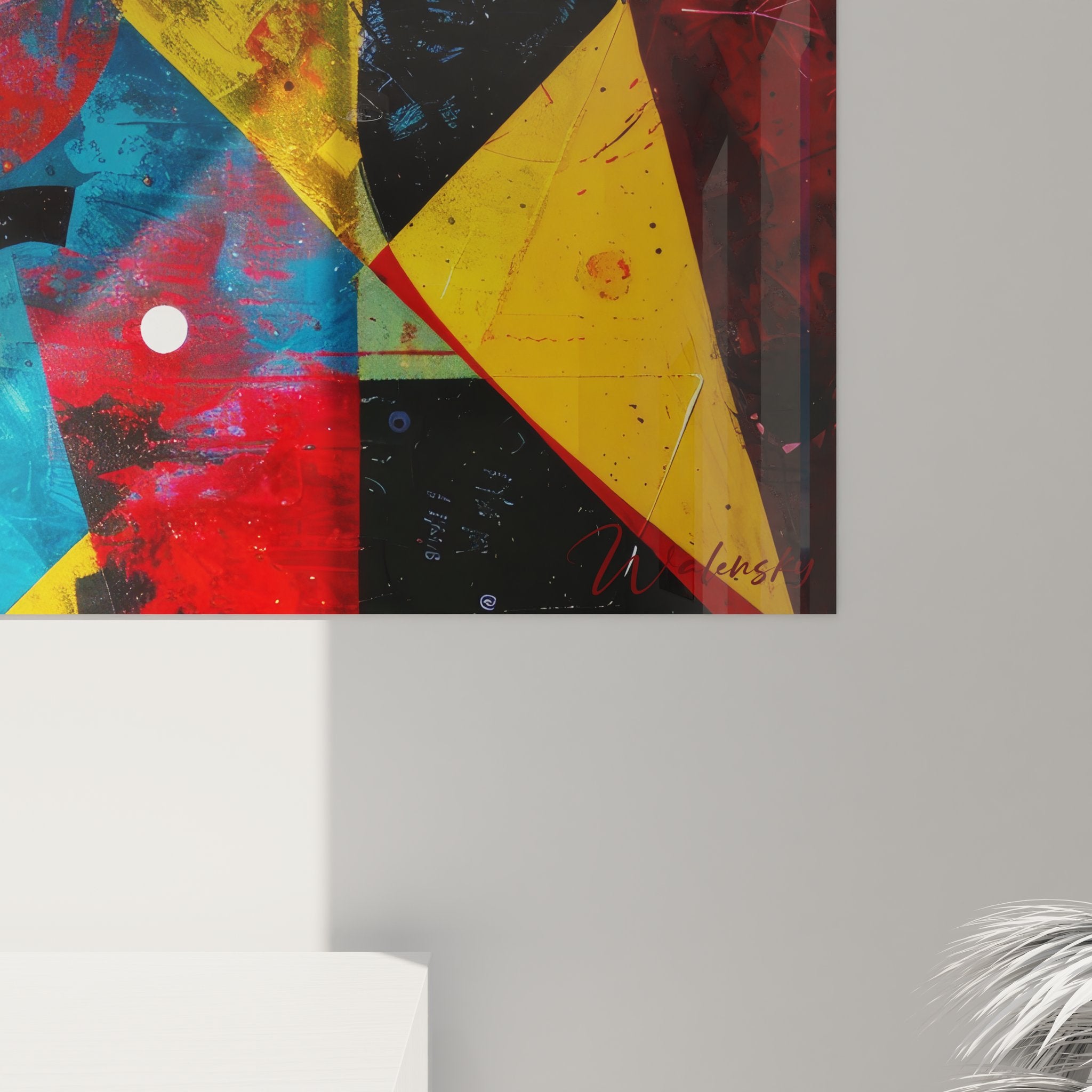 Vue ensemble tableau géométrique abstrait formes colorées composition dynamique