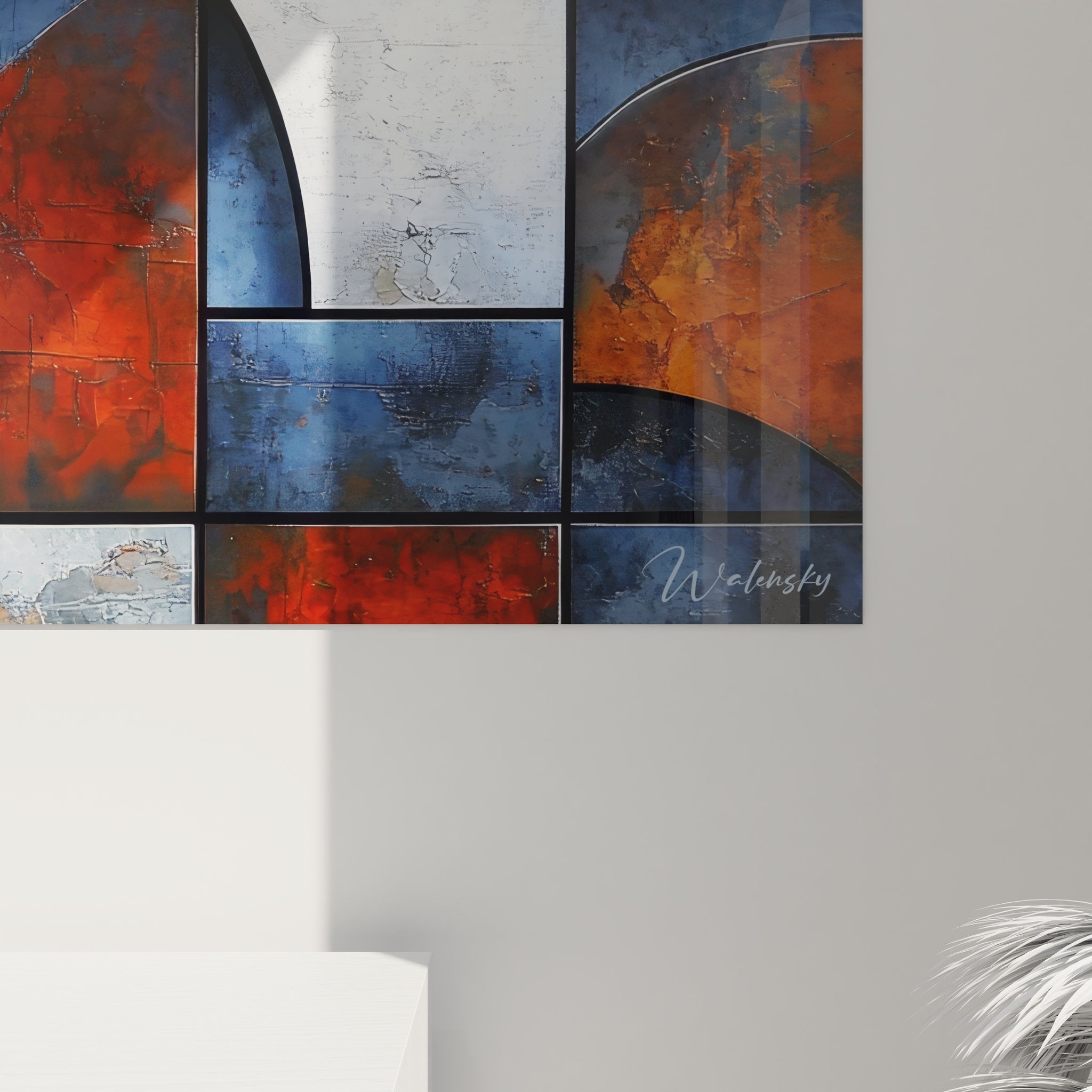 Vue ensemble tableau géométrique abstrait horizontal avec composition circulaire moderne