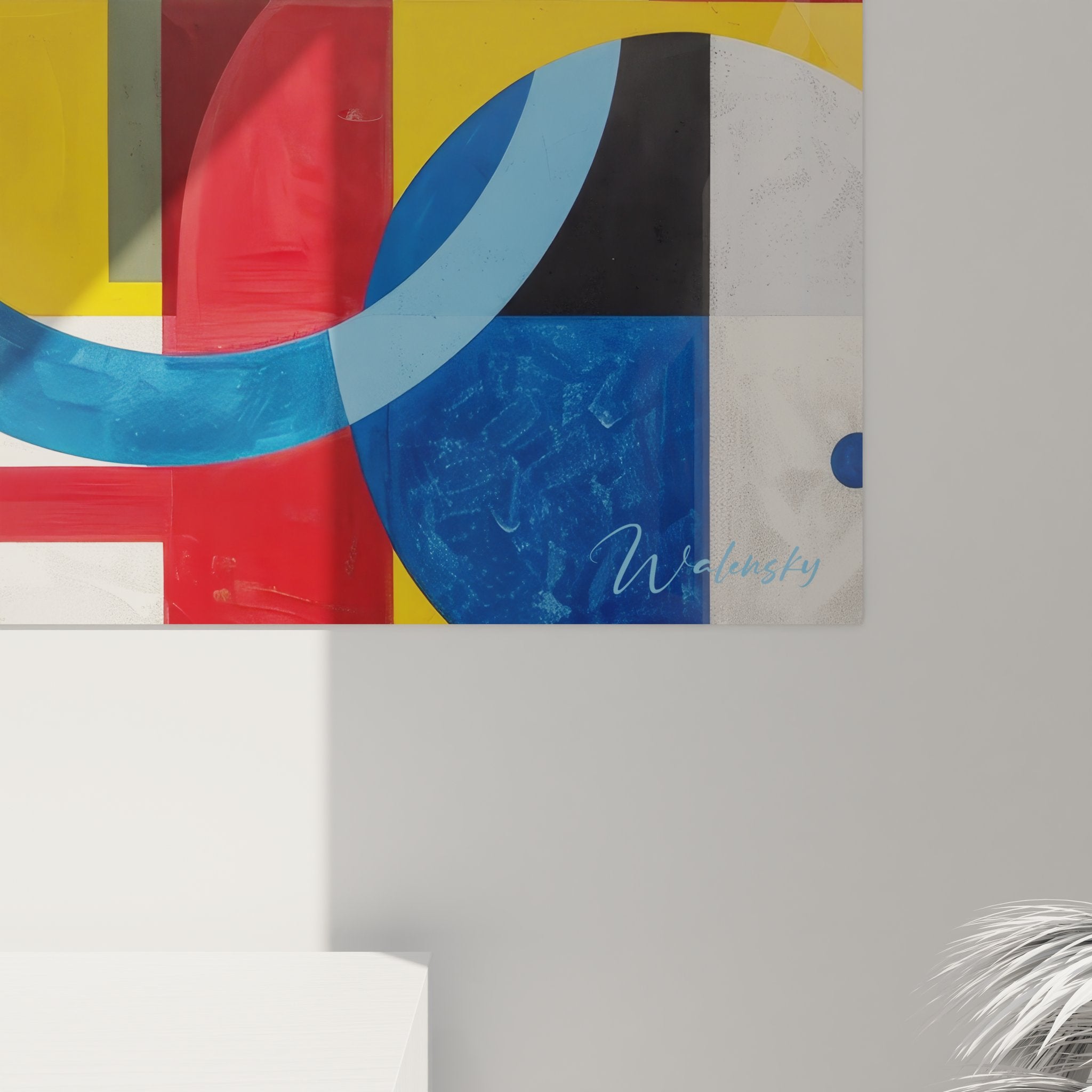 Vue ensemble tableau géométrique abstrait formes colorées composition moderne art mural décoratif