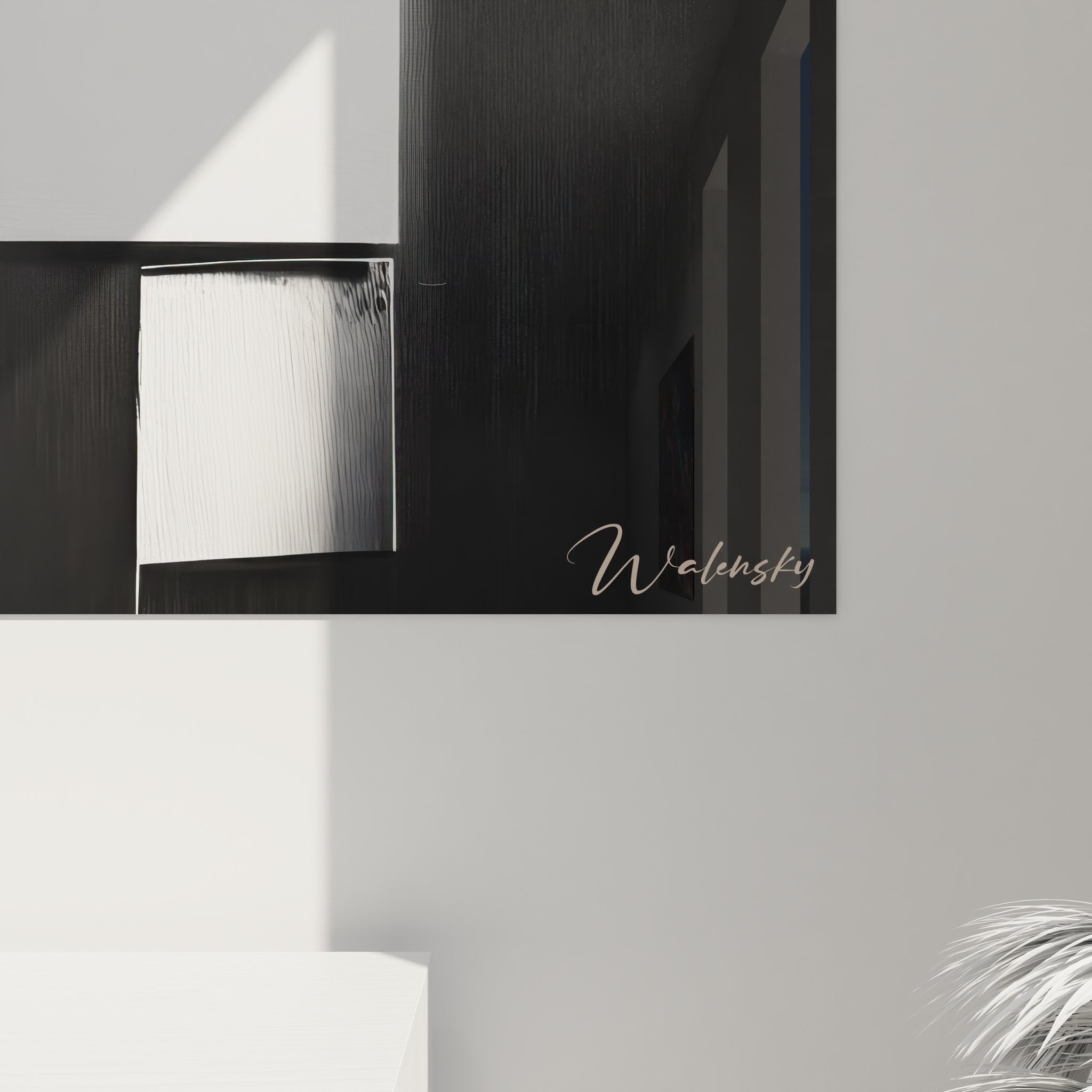 Vue ensemble tableau géométrique abstrait composition rouge noir blanc art mural décoratif moderne