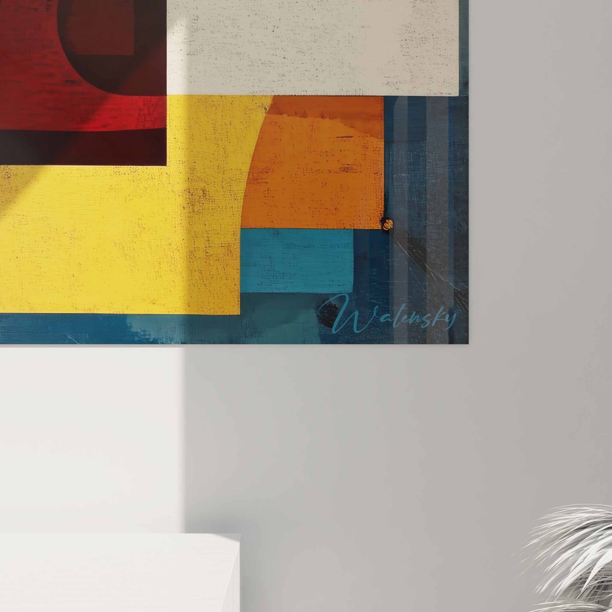 Vue ensemble tableau géométrique abstrait coloré avec formes modernes pour décoration intérieur