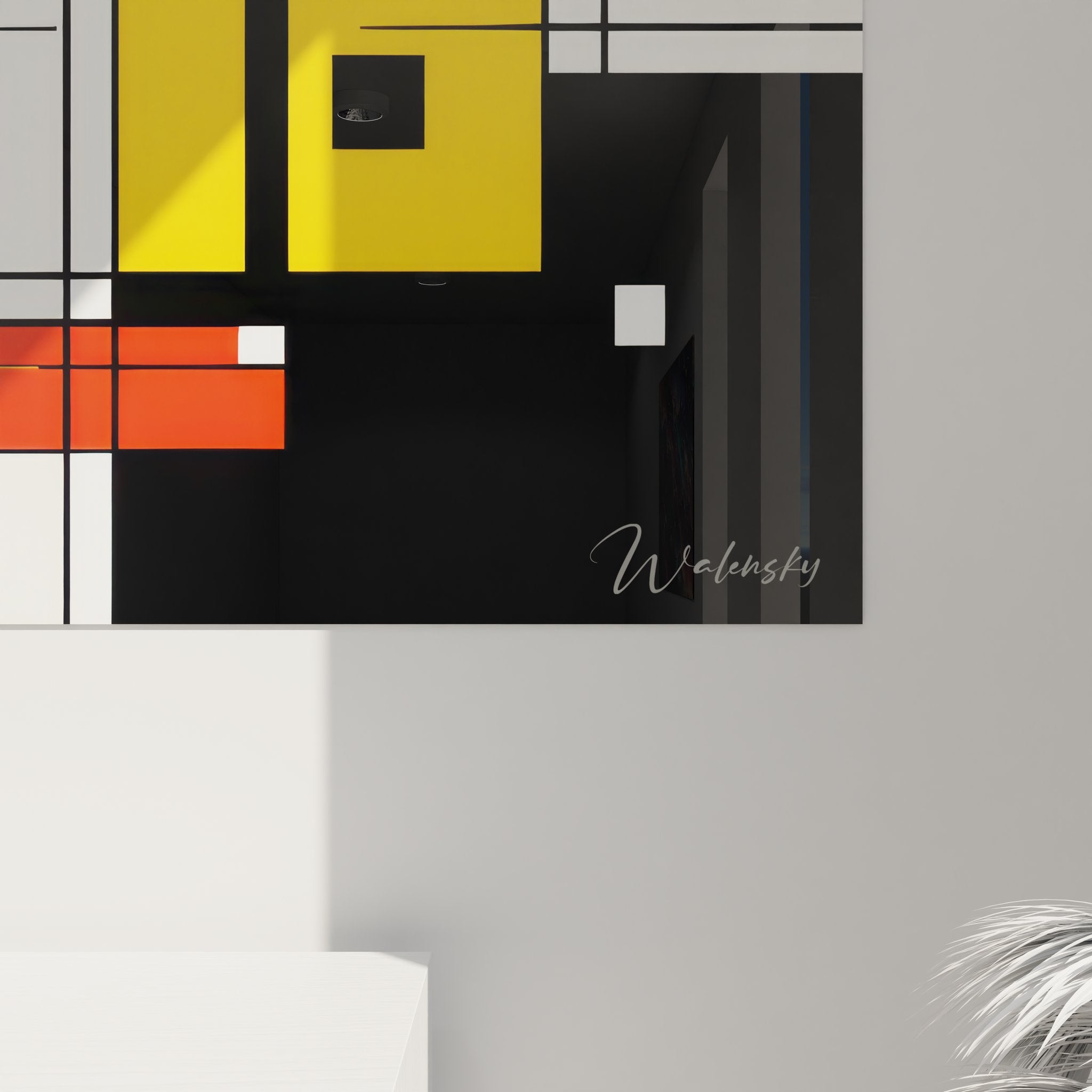 Vue ensemble tableau géométrique abstrait coloré art mural moderne décoration