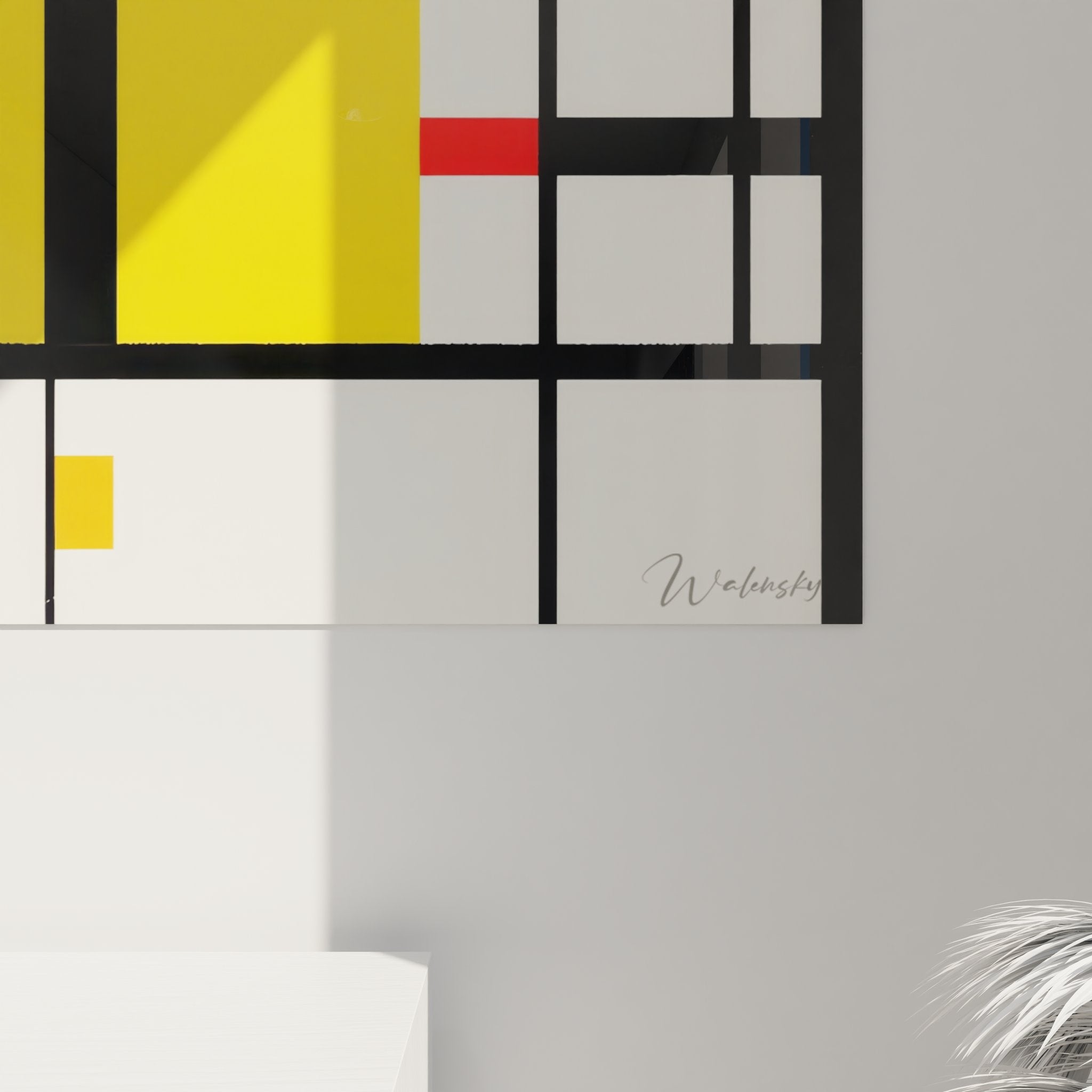 Vue ensemble tableau géométrique abstrait style néoplasticiste art moderne coloré walensky