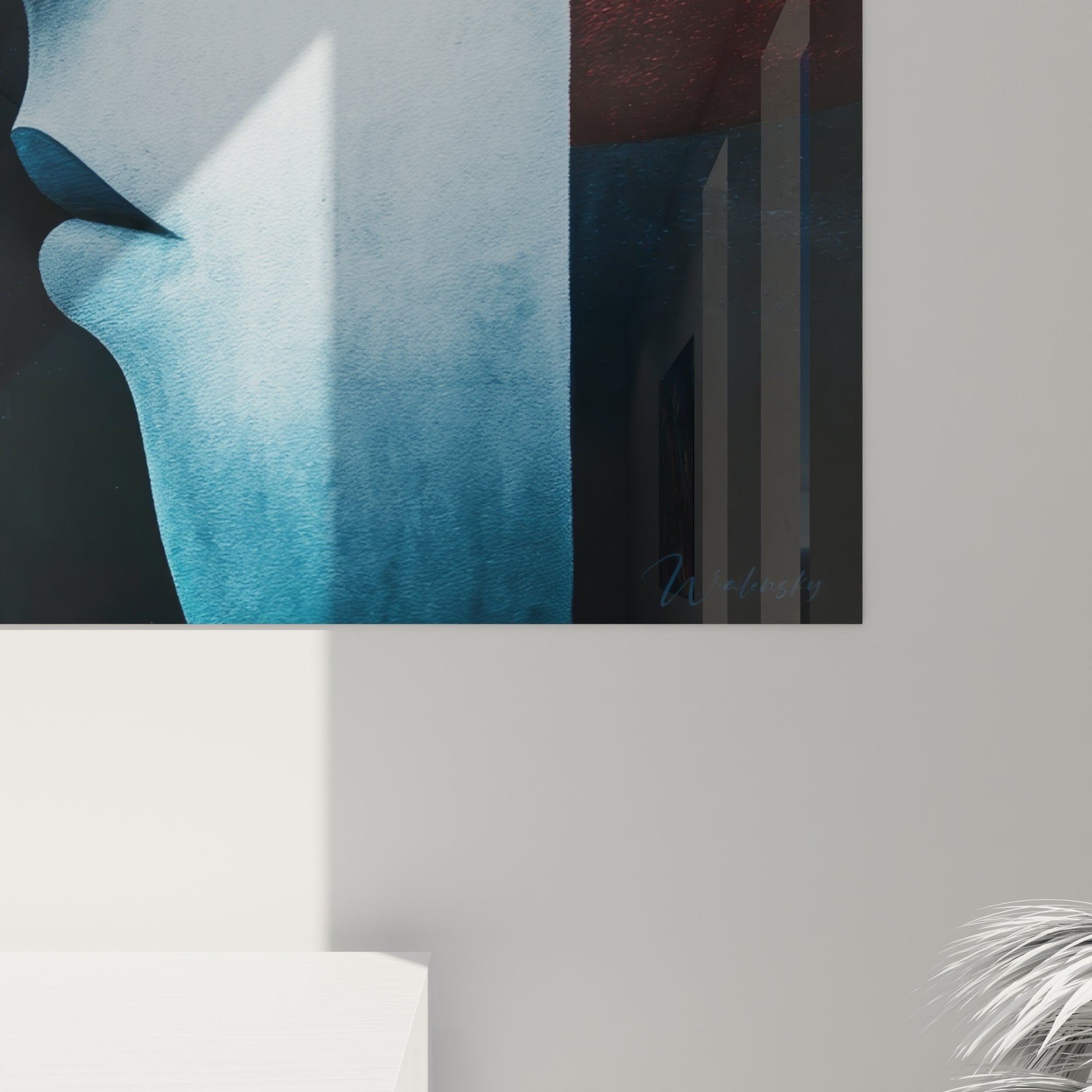 Vue ensemble tableau géométrique abstrait visage femme profil art contemporain mural design