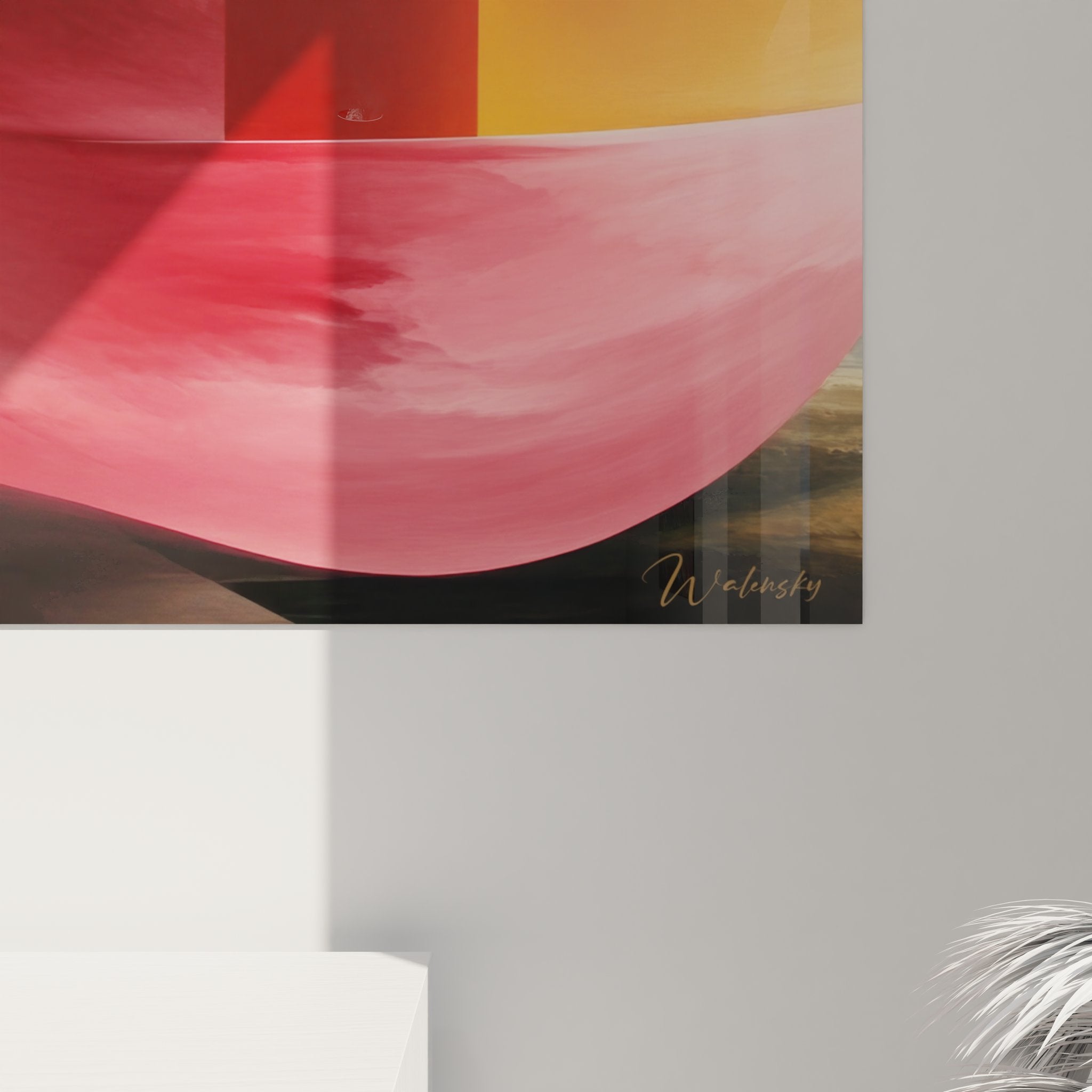 Vue ensemble tableau géométrique abstrait coloré - composition rouge orange - art décoratif mural