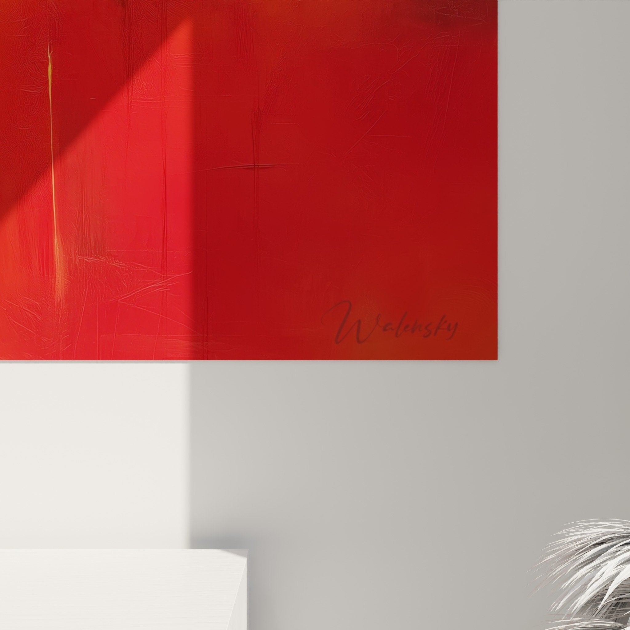 Vue d'ensemble tableau mural abstrait géométrique rouge doré - Collection Feng shui Sud Feu