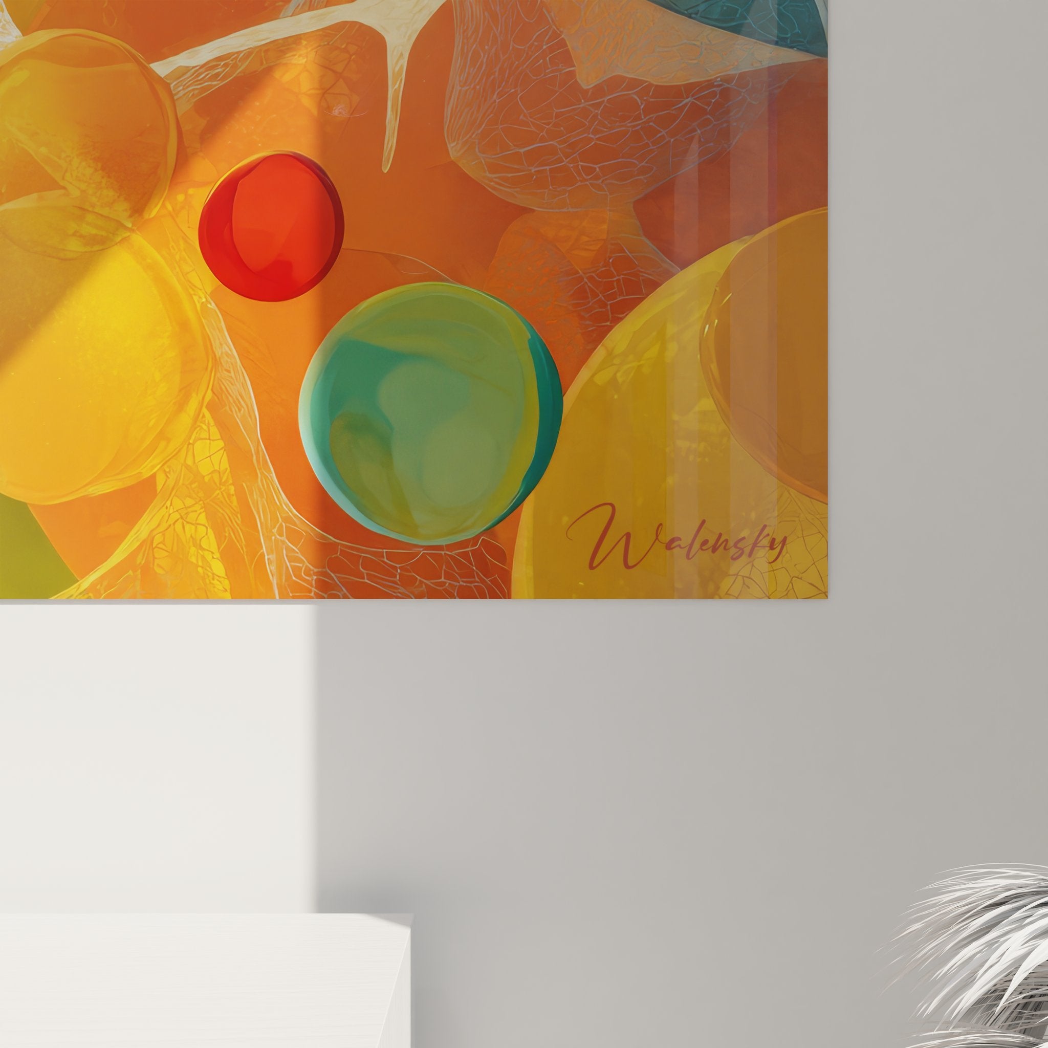 Vue ensemble tableau mural abstrait formes organiques géométriques décoration murale moderne