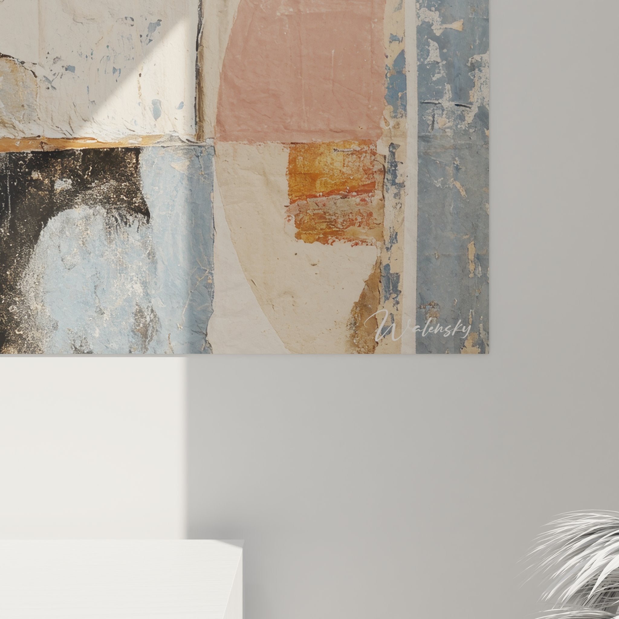 Vue d'ensemble du tableau géométrique abstrait horizontal aux multiples segments colorés