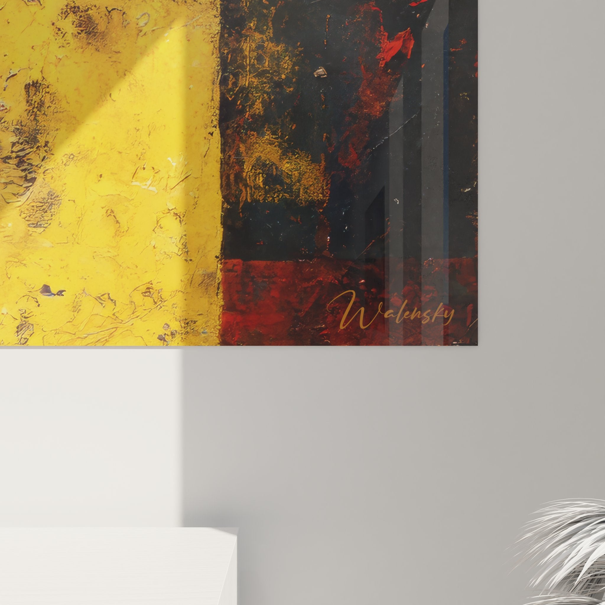 Vue ensemble tableau géométrique abstrait rectangles colorés composition complète art mural contemporain