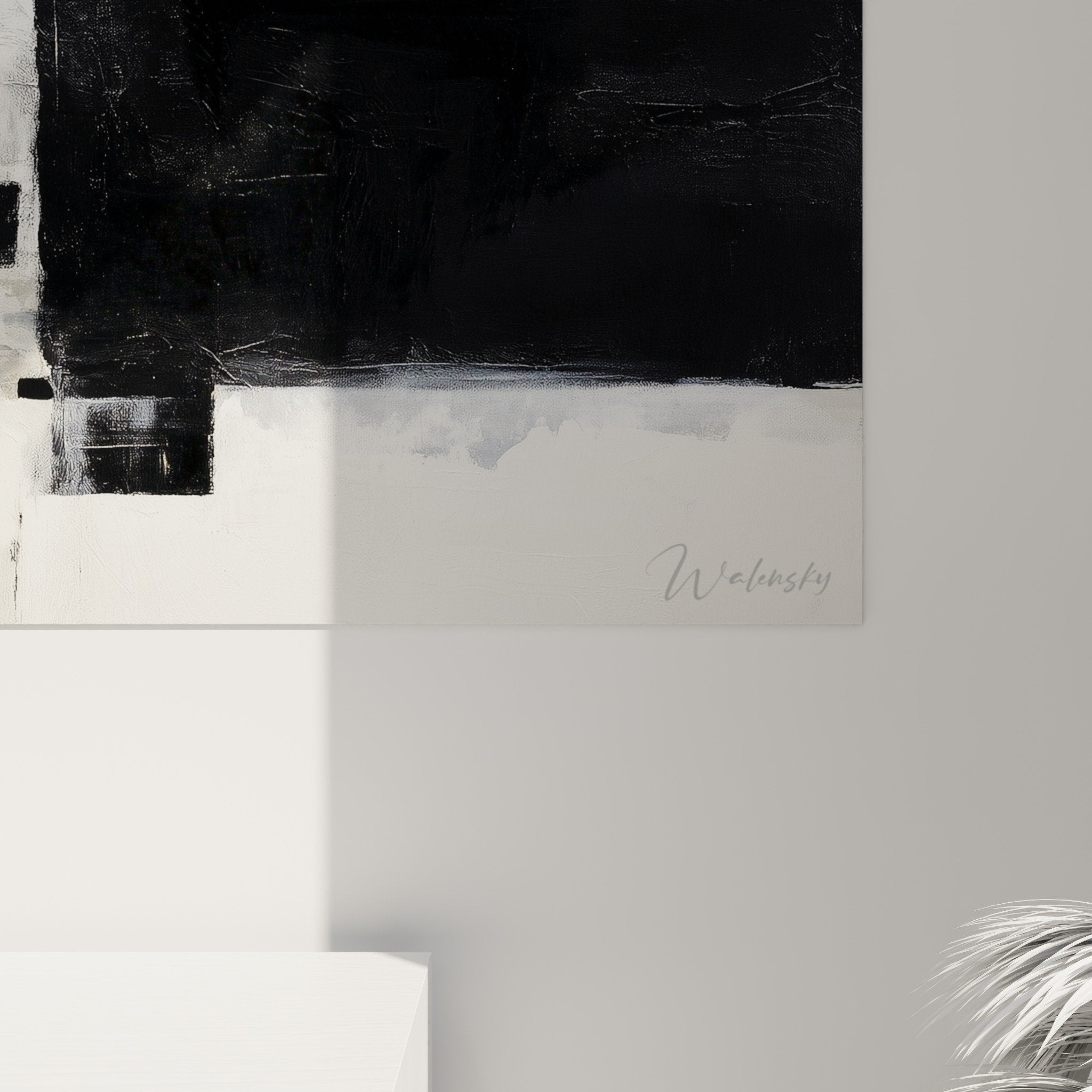 Full view abstract black white rectangles wall art modern living room decor feng shui west metal
