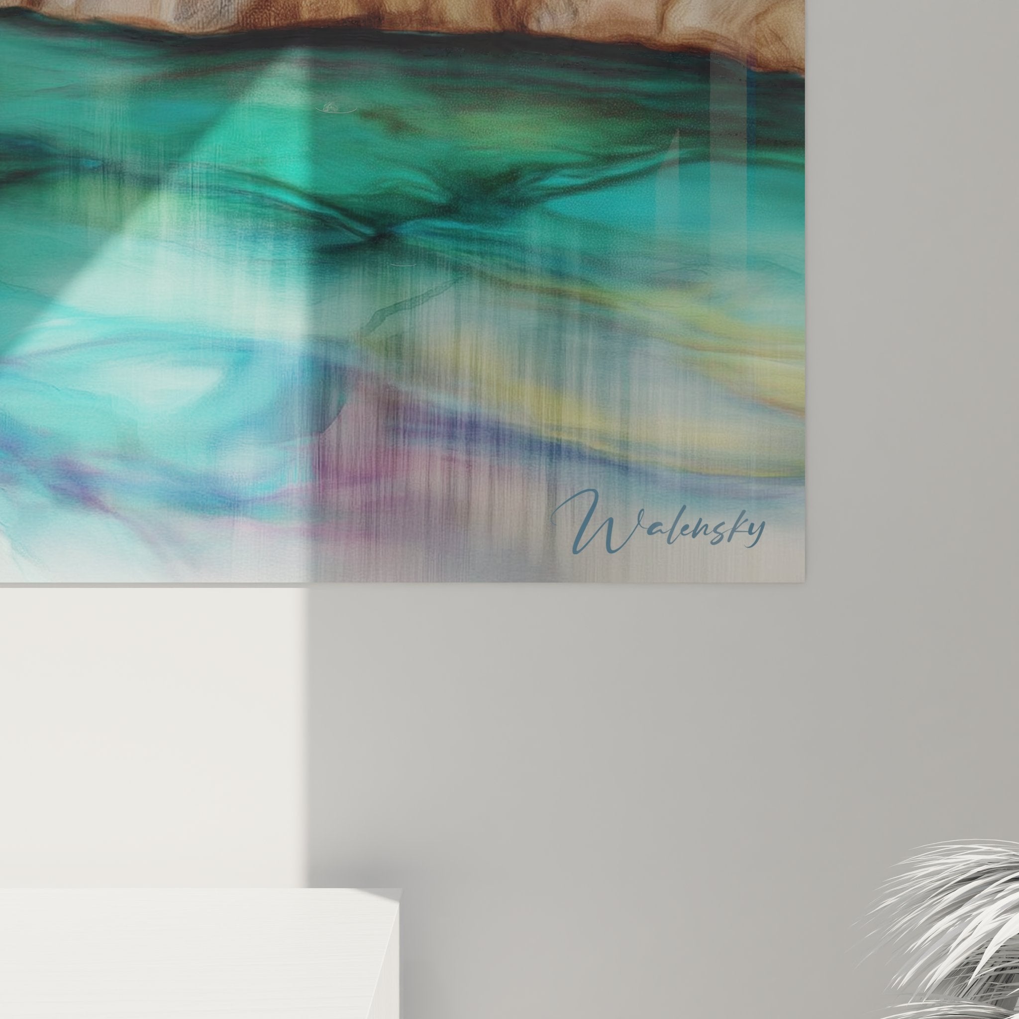 Vue ensemble tableau grotte aquatique art mural cristaux colorés décoration intérieure moderne zen