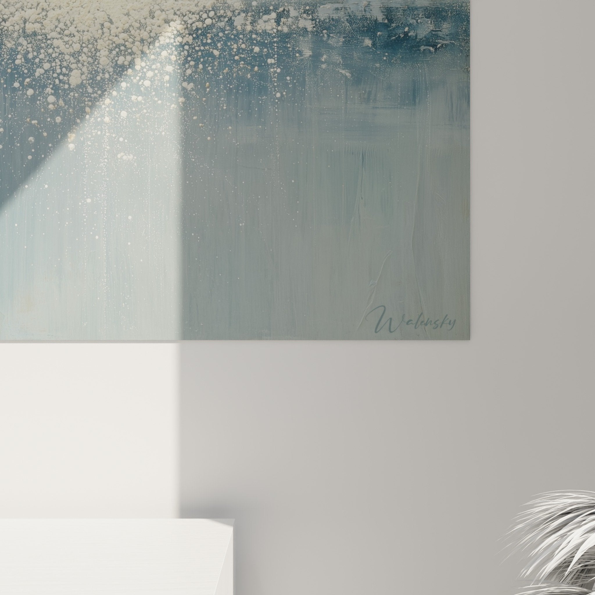 Full view abstract blue white gold painting interior decoration modern zen integration