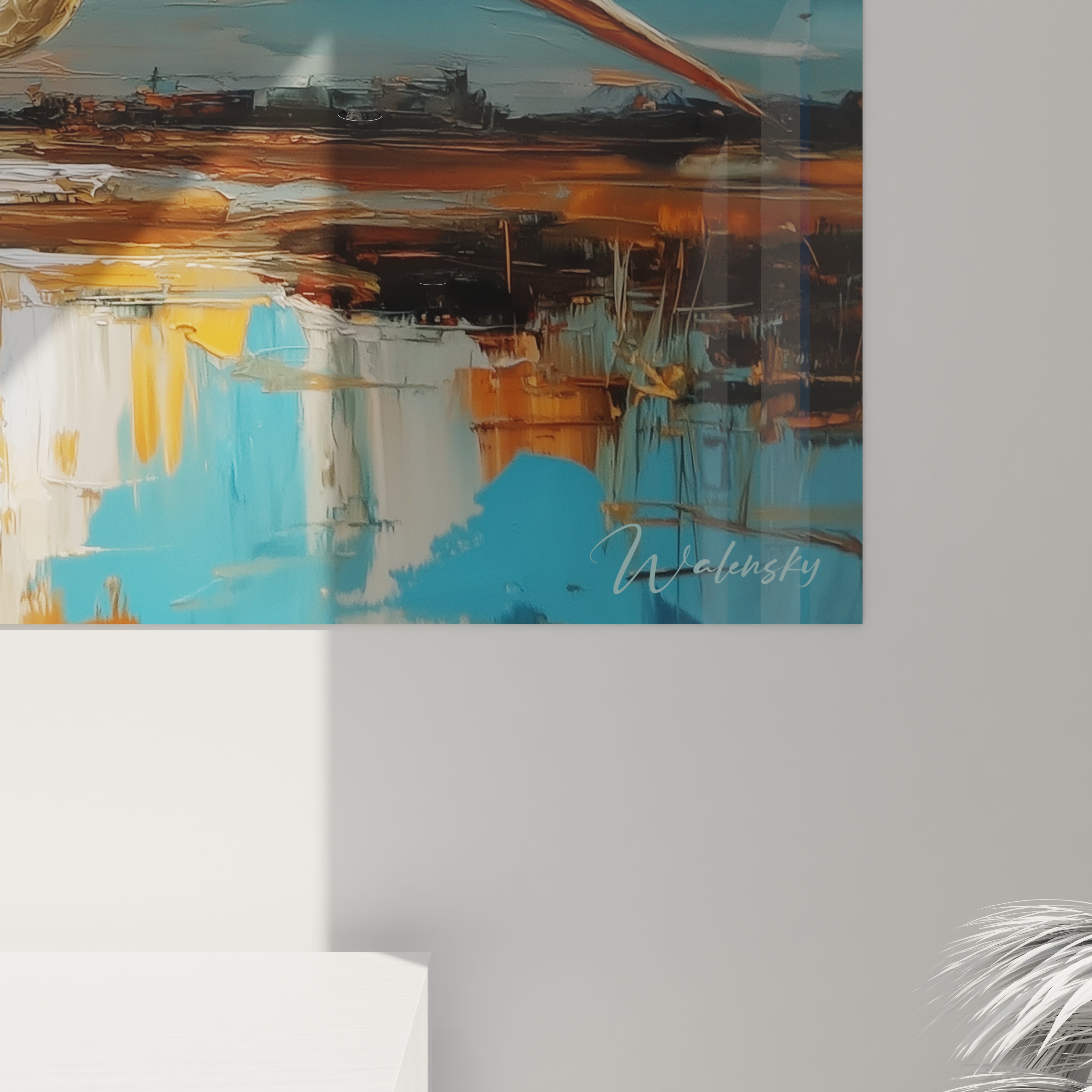 Vue d'ensemble du tableau héron en vol dans un intérieur contemporain, art mural nature