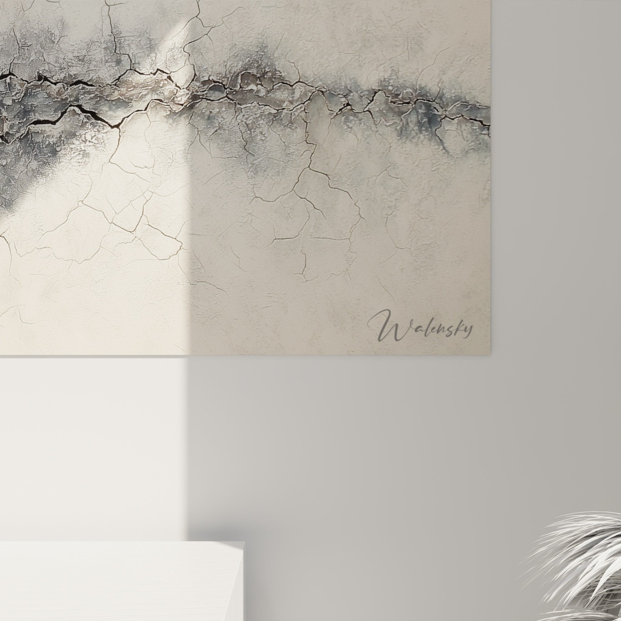 Vue d'ensemble tableau horizontal abstrait contraste noir beige composition équilibrée feng shui nord-ouest