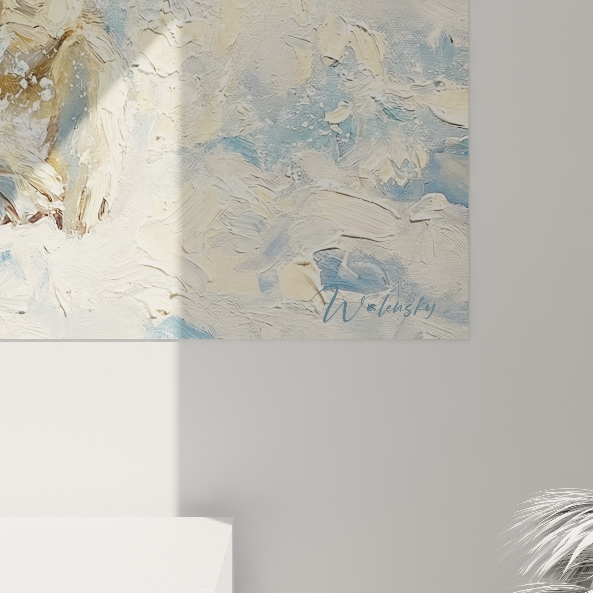 Vue d'ensemble tableau Husky Sibérien aquatique, composition dynamique éclaboussures, art mural décoratif tons frais