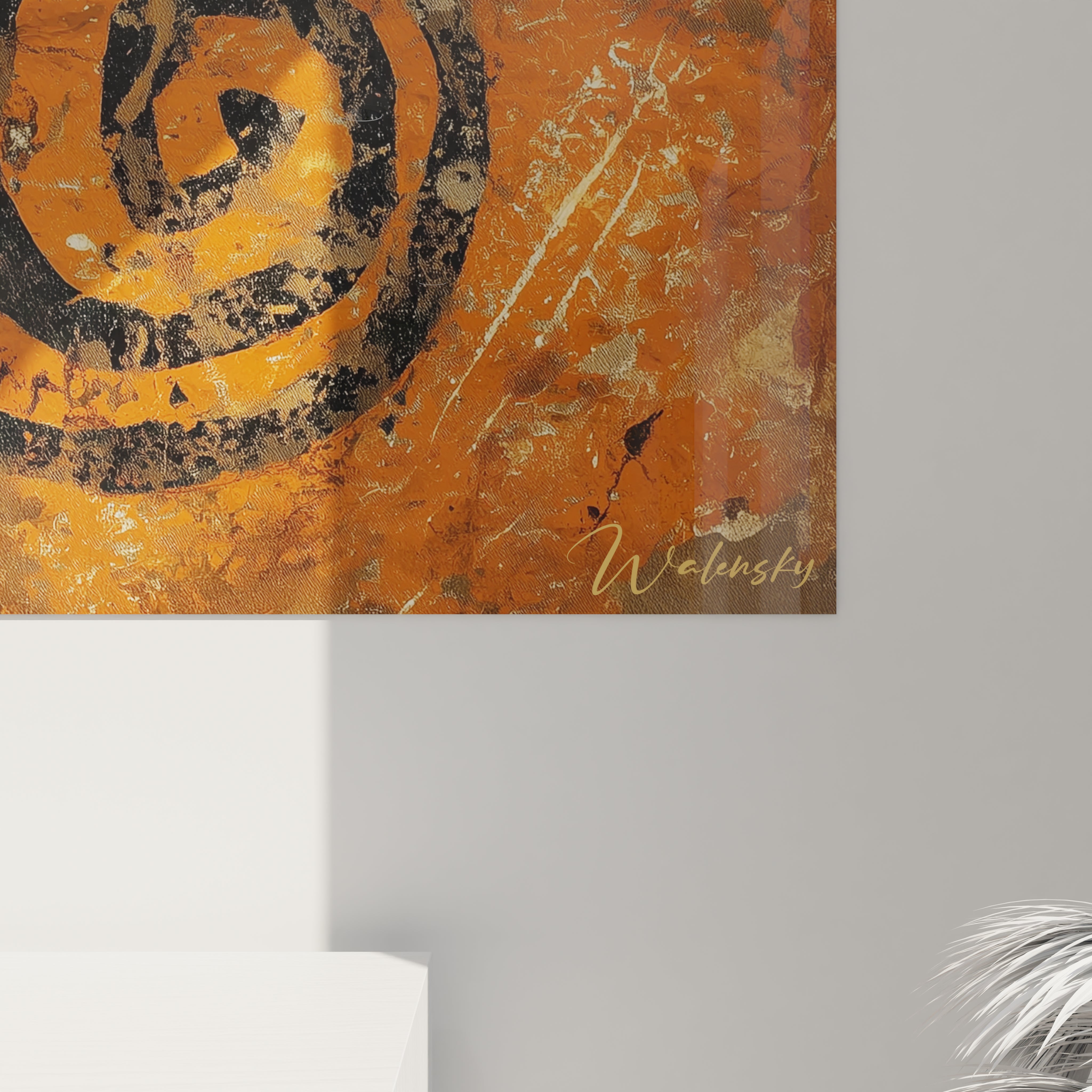 Vue ensemble tableau mural iguane préhistorique, art pariétal moderne, décoration salon contemporain