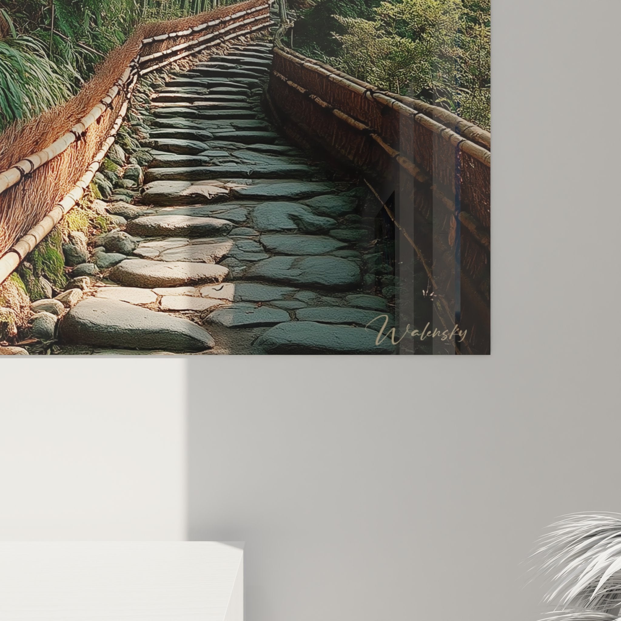 Vue ensemble tableau mural jardin zen bambou cascade décoration murale ambiance zen complète