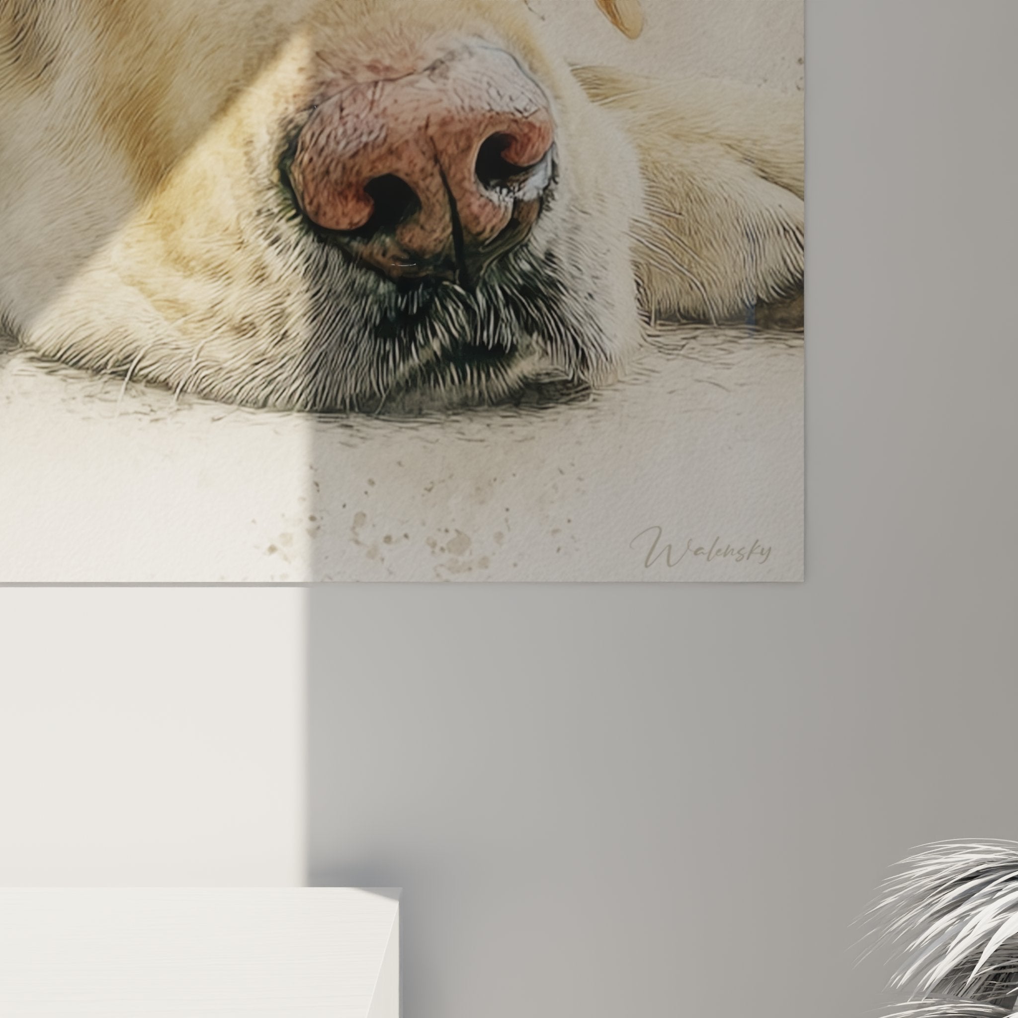 Overview of Labrador Retriever artwork, animal painting in beige and gold tones