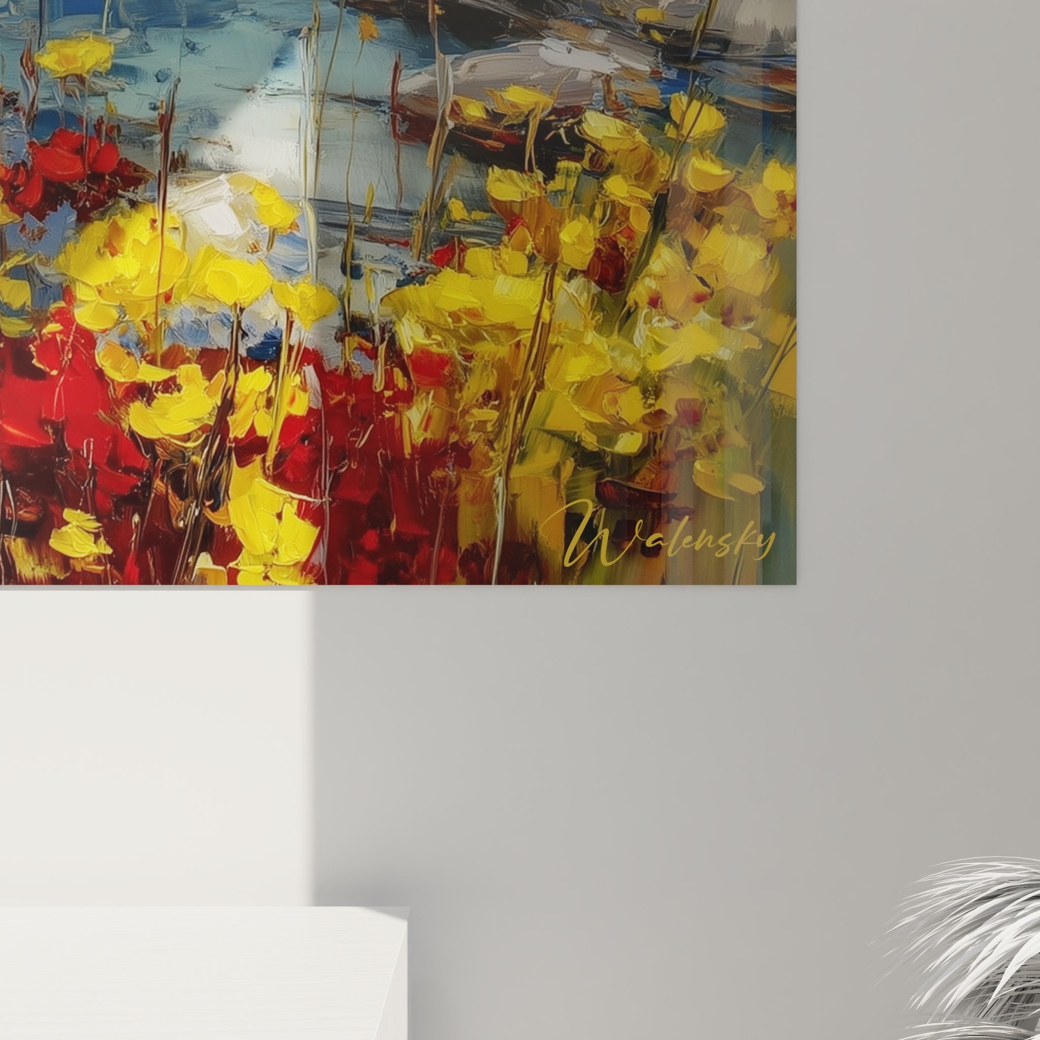 Vue ensemble tableau lac montagne reflets eau nuages sommets décoration murale