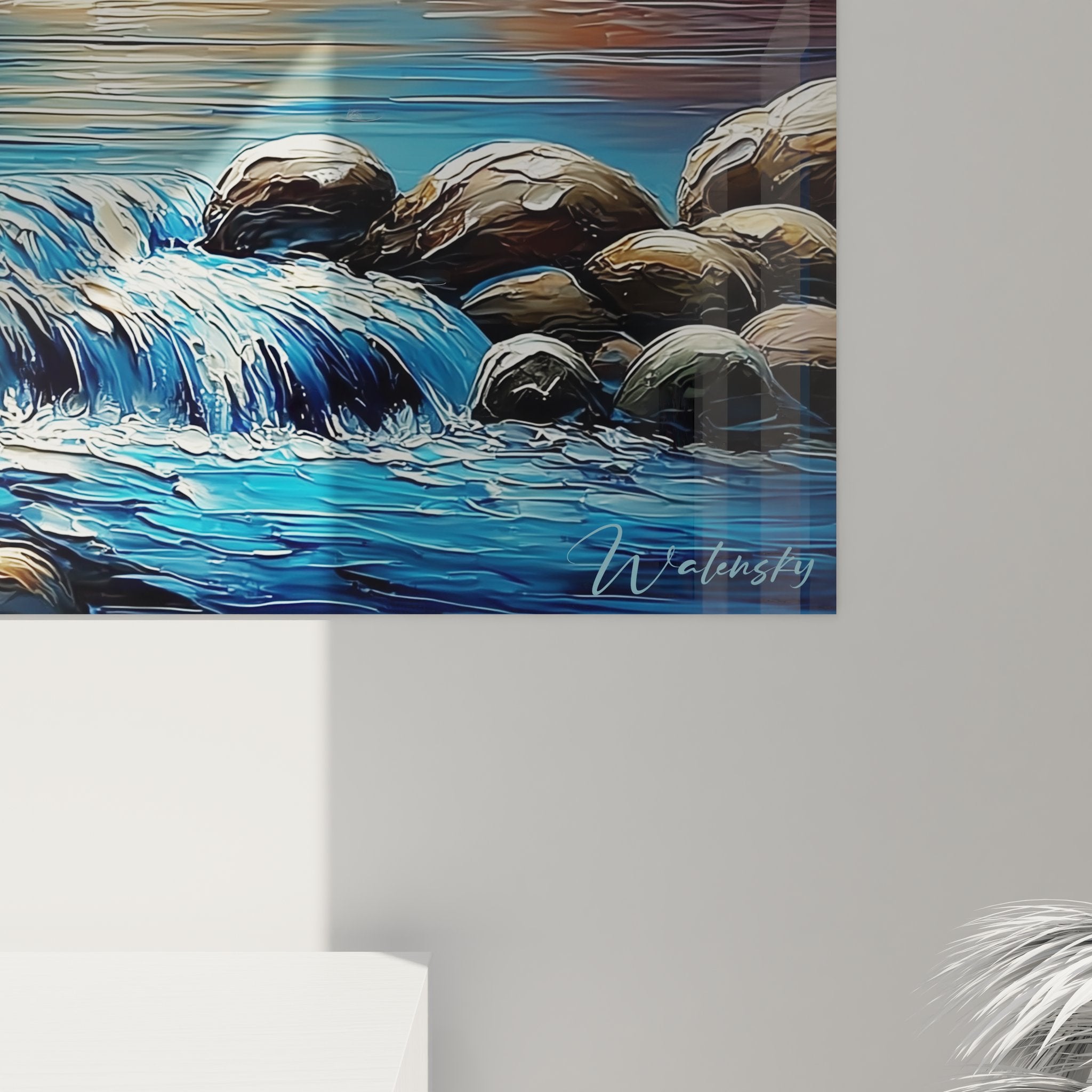 Vue ensemble tableau lac montagne déco murale paysage alpin sommets enneigés art mural nature panorama